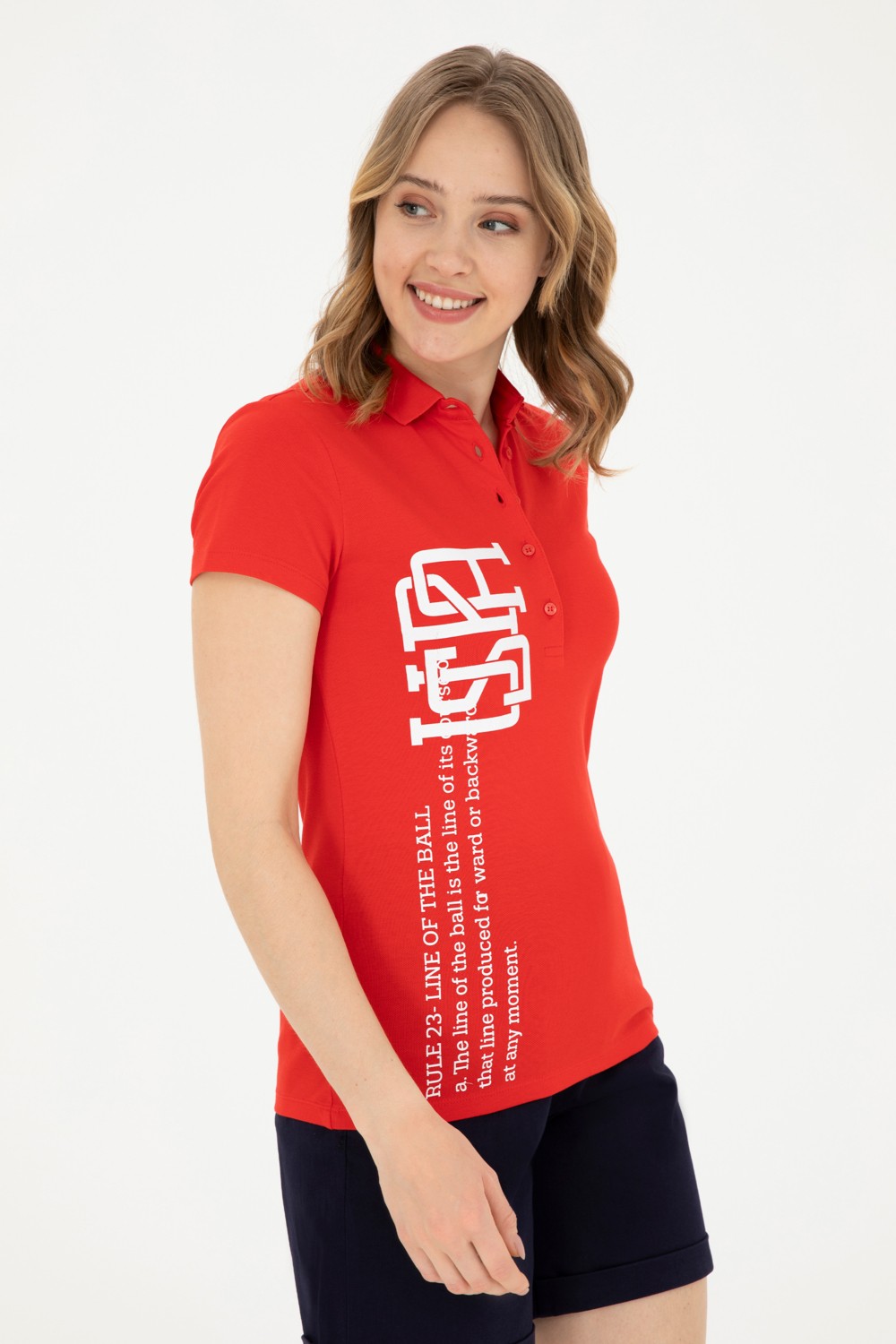 U.S. Polo Assn. Kadın Kırmızı Polo Yaka Tişört 50282889-VR030 görsel 3