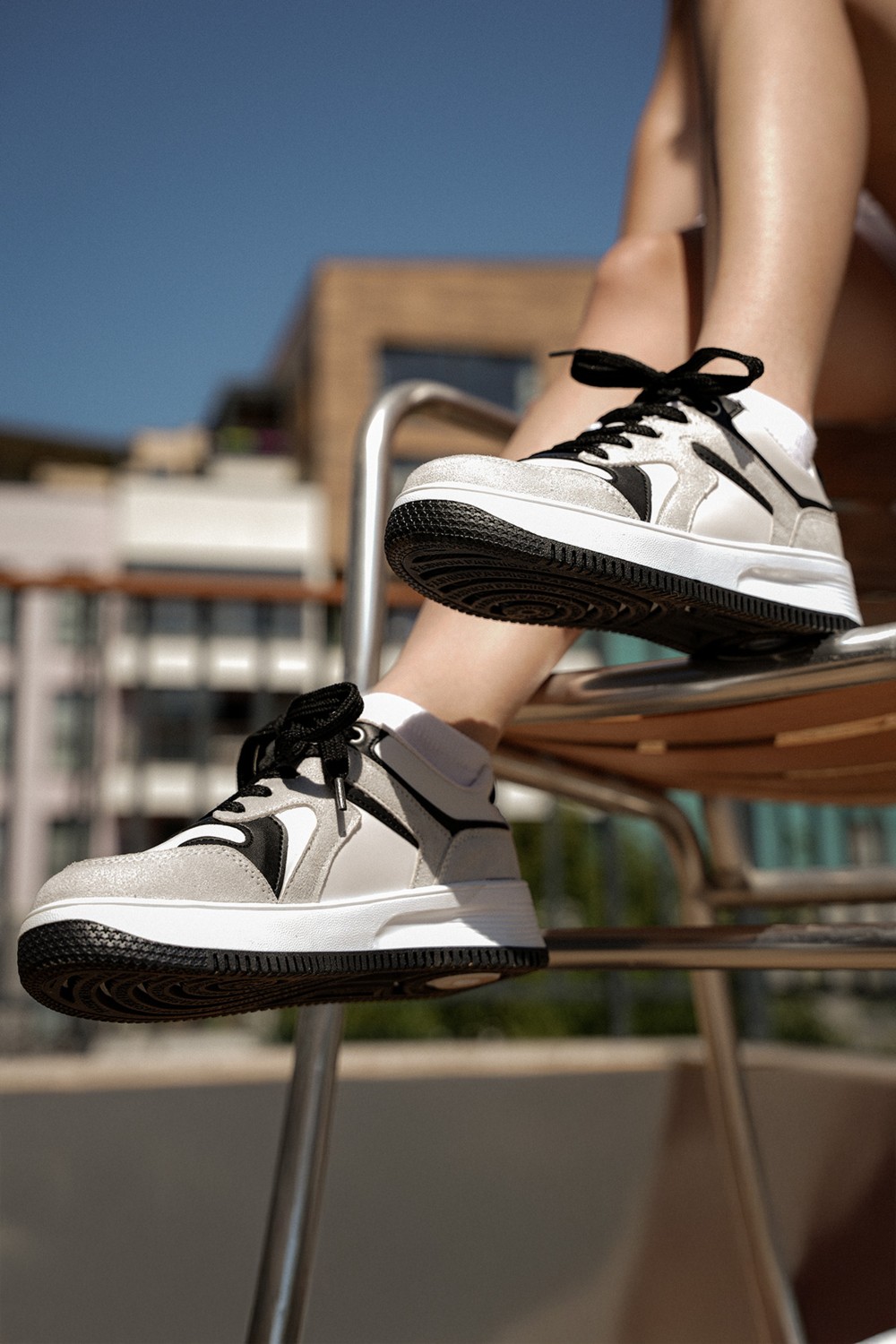Marjin Kadın Sneaker Yüksek Taban Spor Ayakkabı Aryan Gri Süet görsel 6