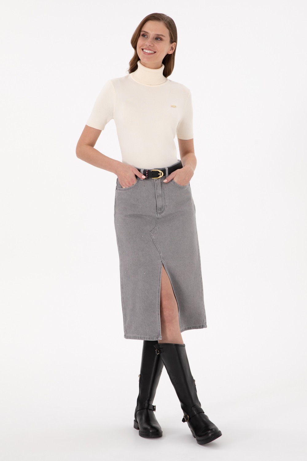 U.S. Polo Assn. Kadın Gri Jean Etek 50293251-DN0025