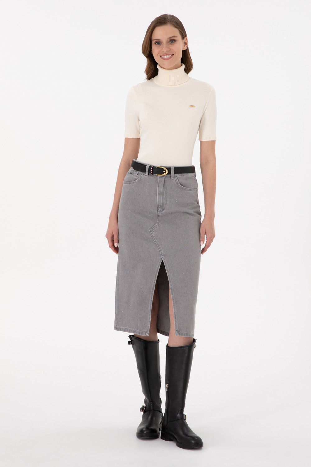 U.S. Polo Assn. Kadın Gri Jean Etek 50293251-DN0025 görsel 3