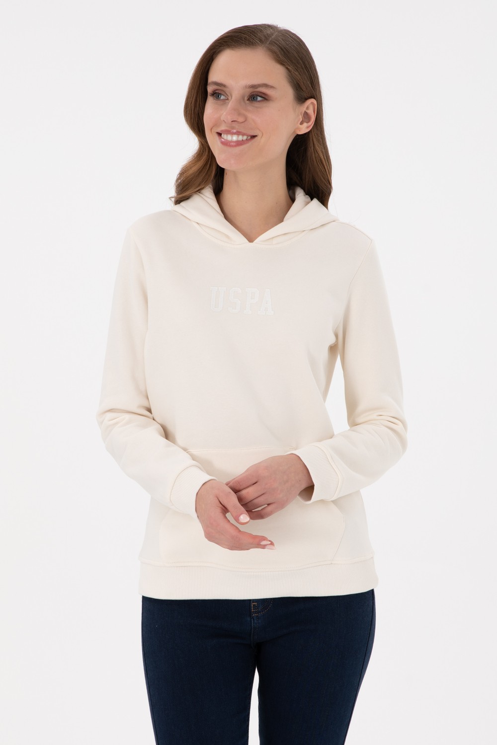 U.S. Polo Assn. Kadın Kum Basic Kapüşonlu Sweatshirt 50289536-VR085 görsel 8