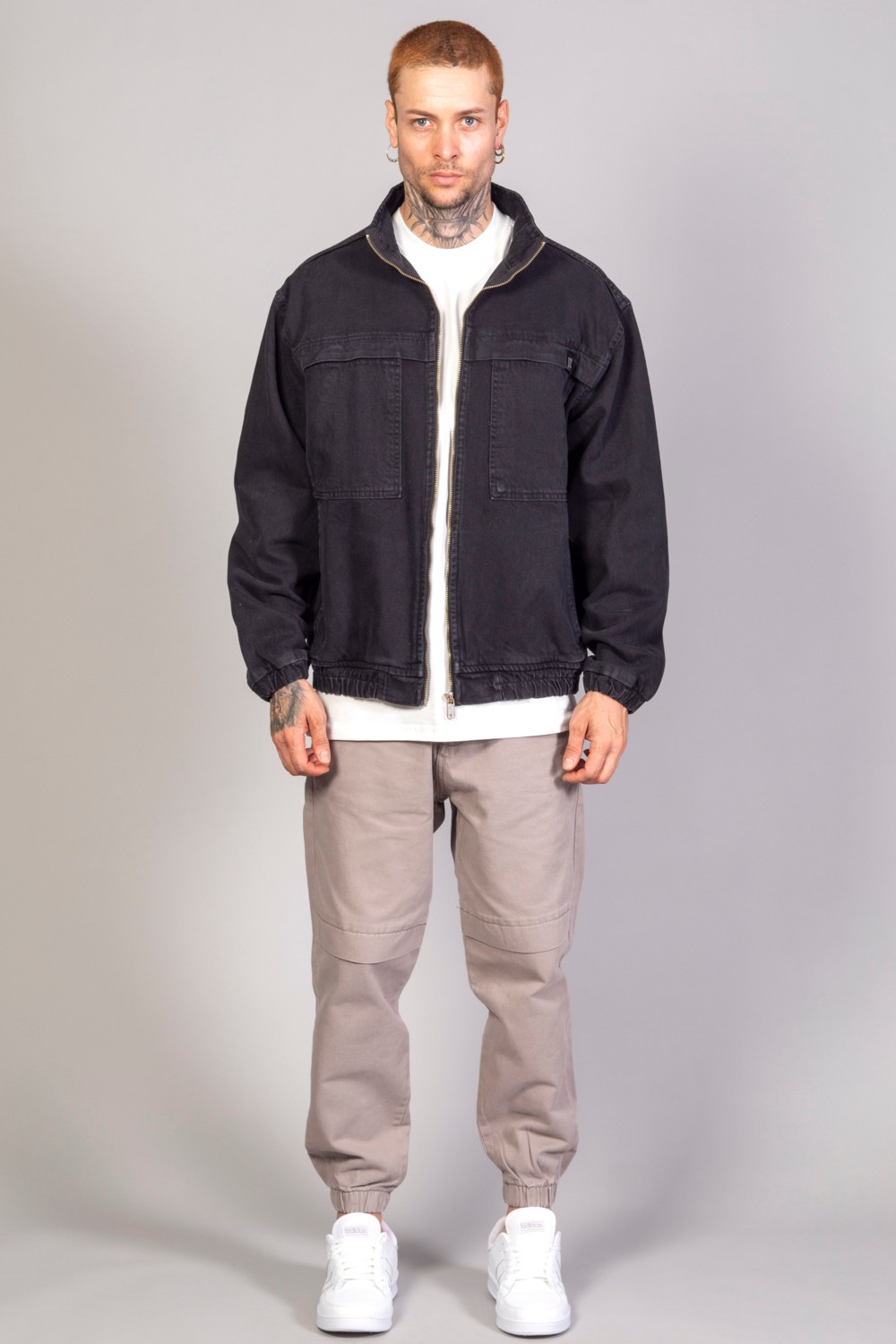 Little Cup Jeans Co Oversize Siyah Yıkamalı Modelli Erkek Fermuarlı Bomber Kot Ceket