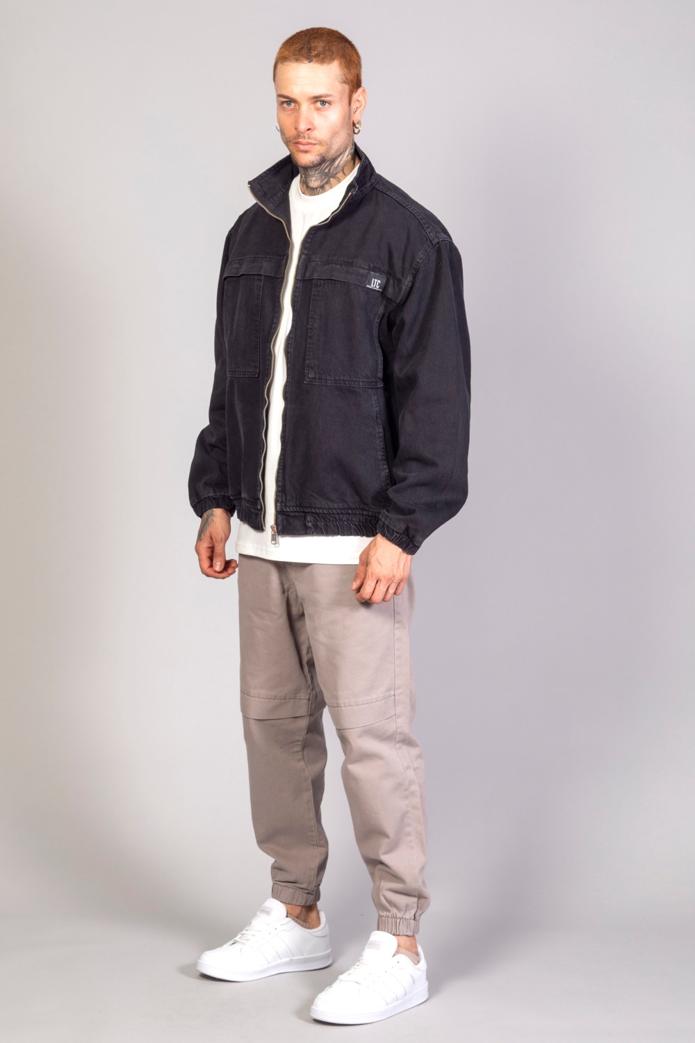 Little Cup Jeans Co Oversize Siyah Yıkamalı Modelli Erkek Fermuarlı Bomber Kot Ceket görsel 2