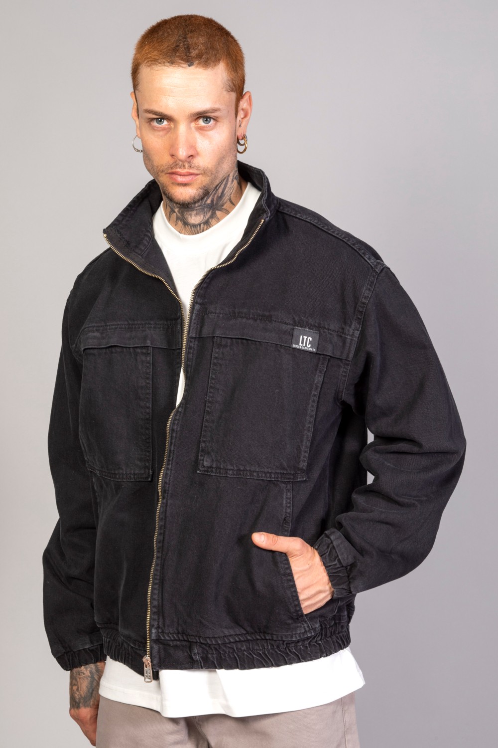 Little Cup Jeans Co Oversize Siyah Yıkamalı Modelli Erkek Fermuarlı Bomber Kot Ceket görsel 3