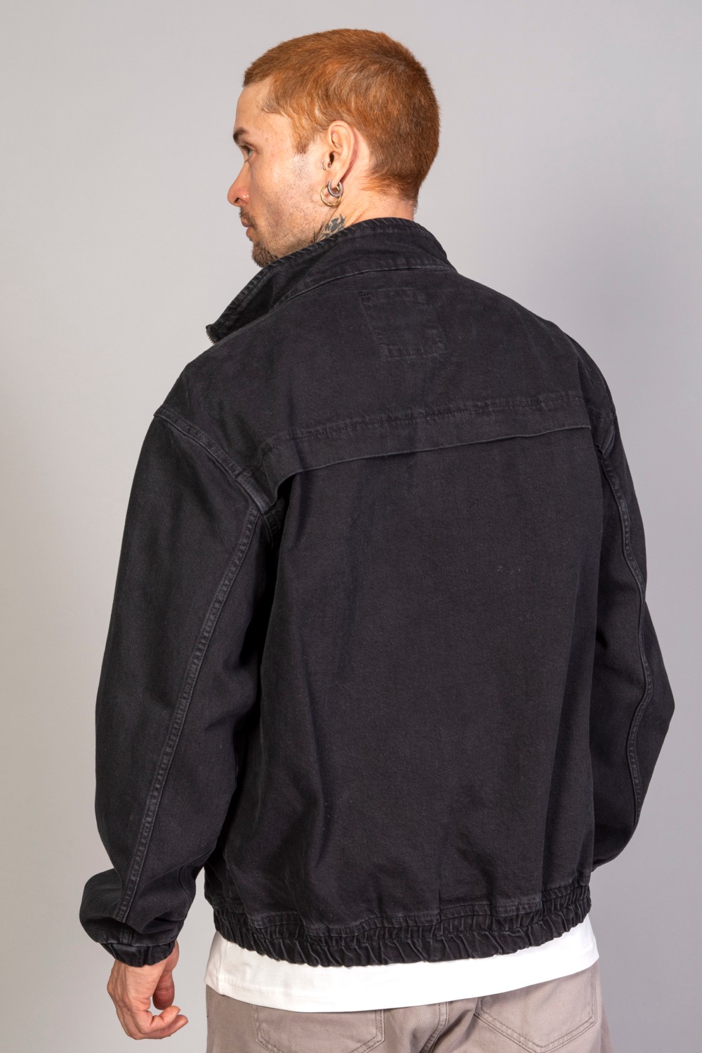 Little Cup Jeans Co Oversize Siyah Yıkamalı Modelli Erkek Fermuarlı Bomber Kot Ceket görsel 5