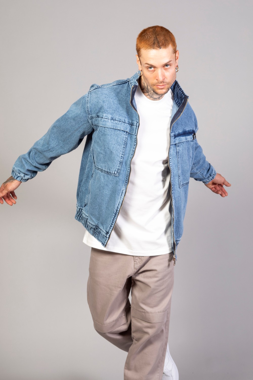 Little Cup Jeans Co Oversize Siyah Yıkamalı Modelli Erkek Fermuarlı Bomber Kot Ceket görsel 7