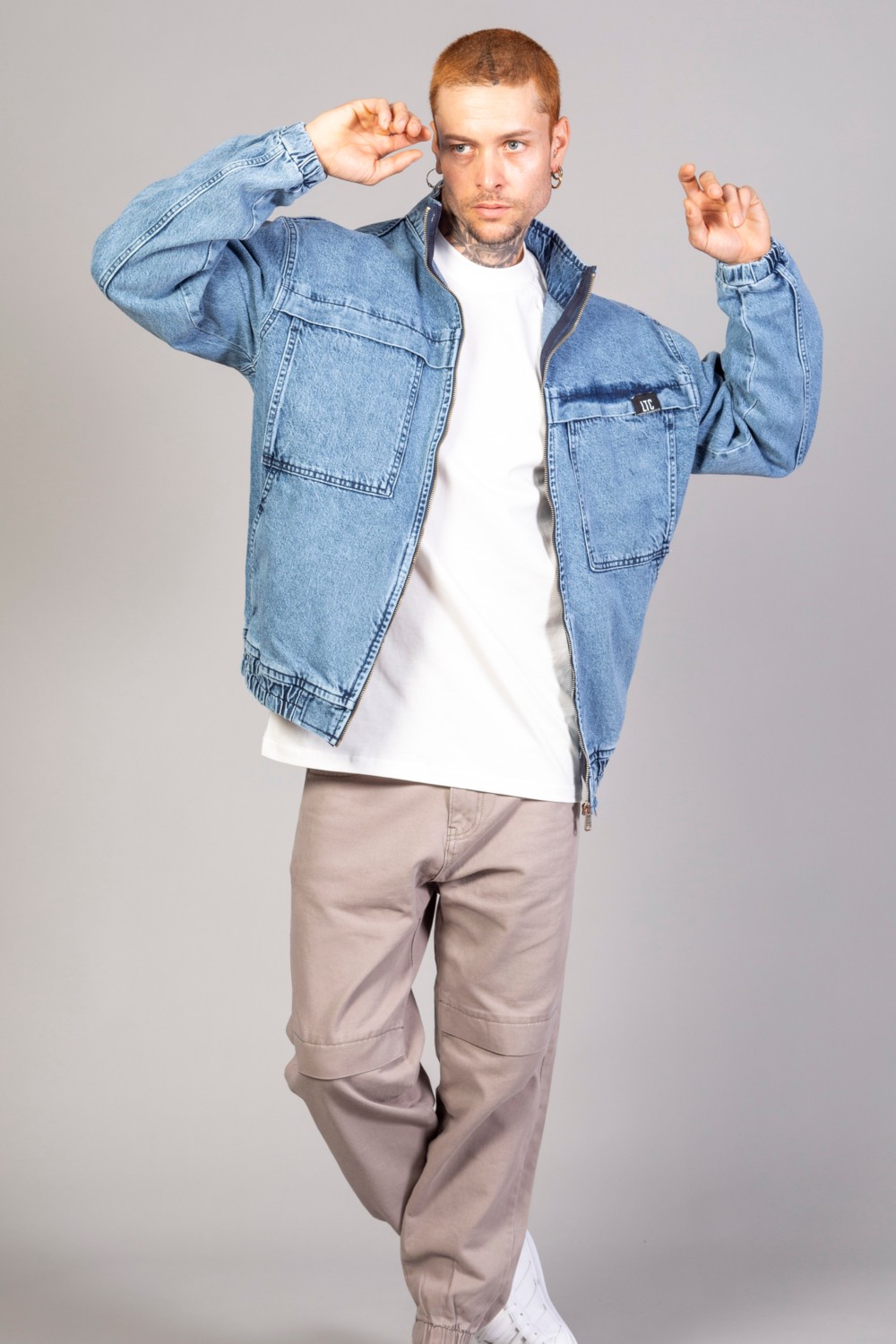 Little Cup Jeans Co Oversize Siyah Yıkamalı Modelli Erkek Fermuarlı Bomber Kot Ceket görsel 8