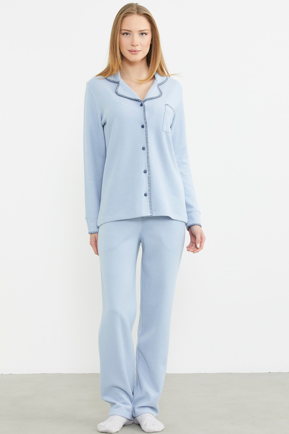 Sementa Düğmeli Gömlek Model Pijama Takım - Gri