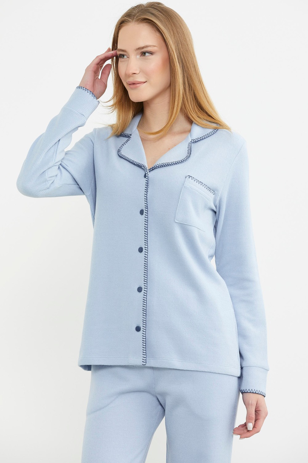 Sementa Düğmeli Gömlek Model Pijama Takım - Gri görsel 2