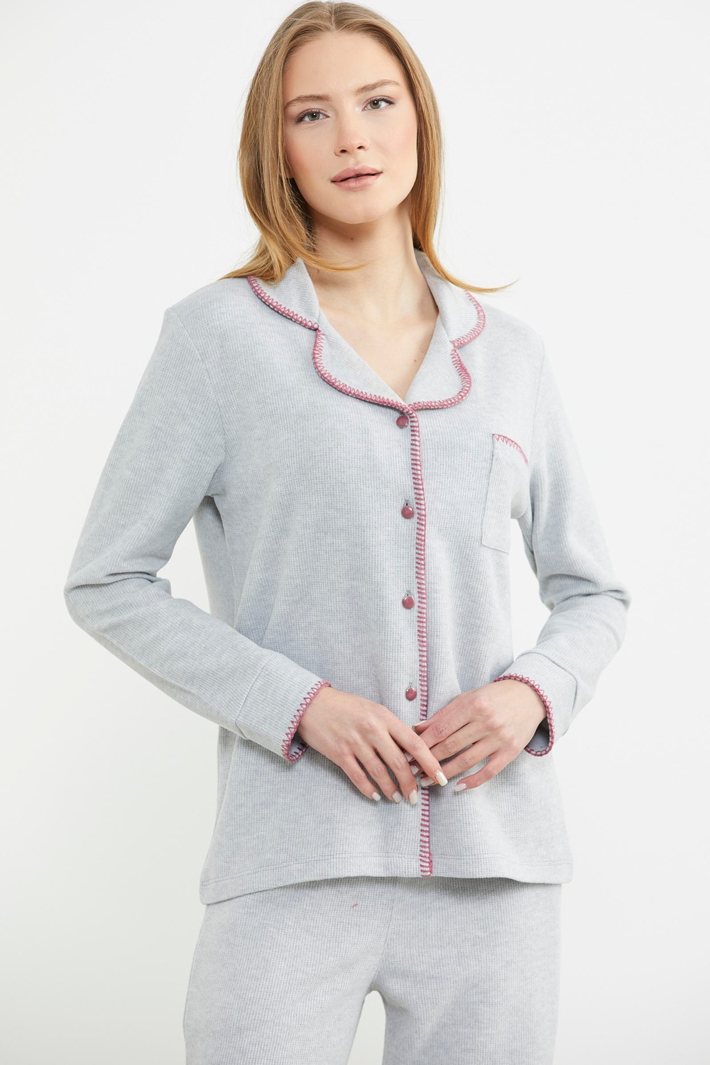 Sementa Düğmeli Gömlek Model Pijama Takım - Gri görsel 7