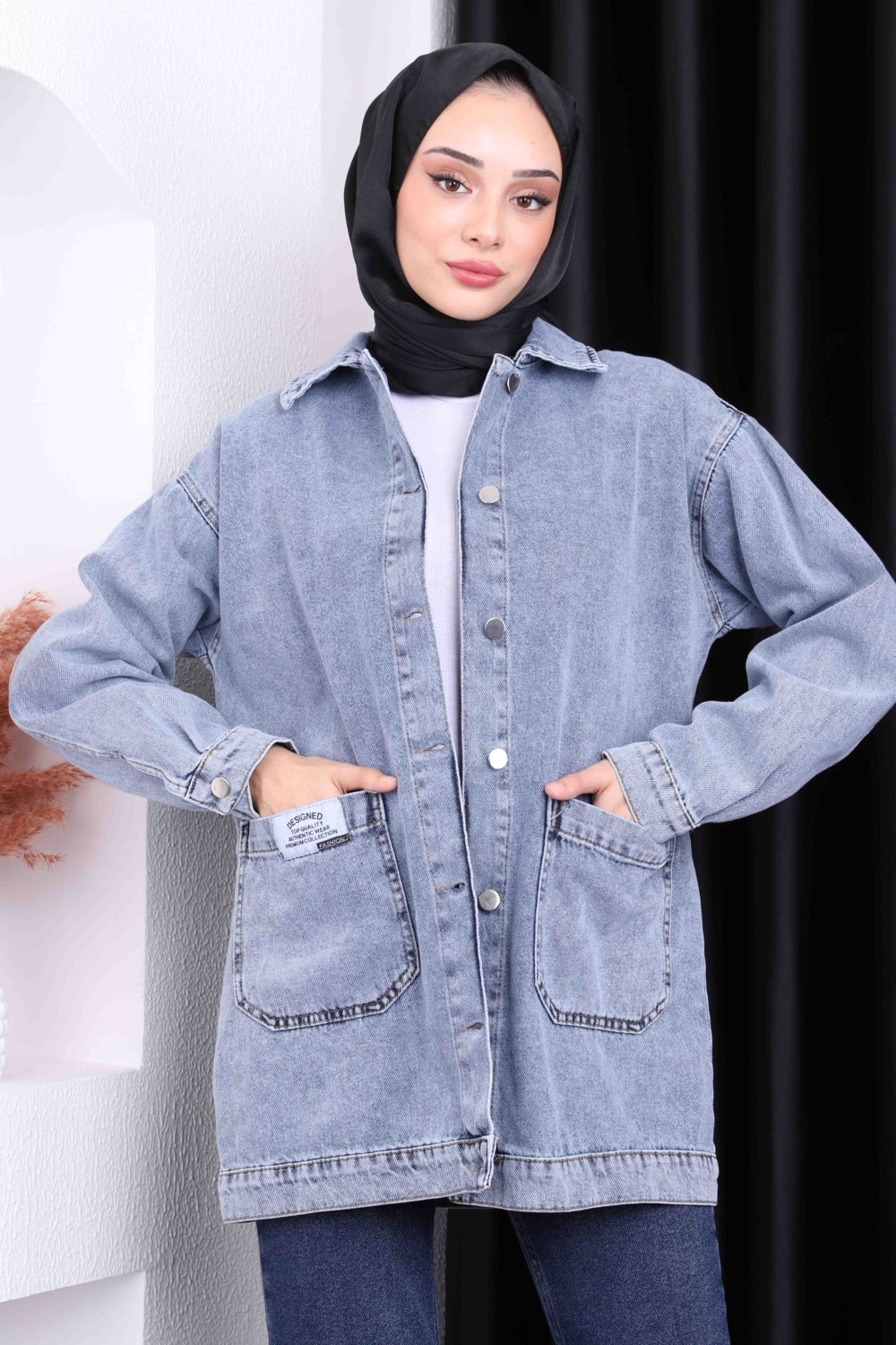 İmaj Butik Mavi Cepli Düğmeli Kot Ceket