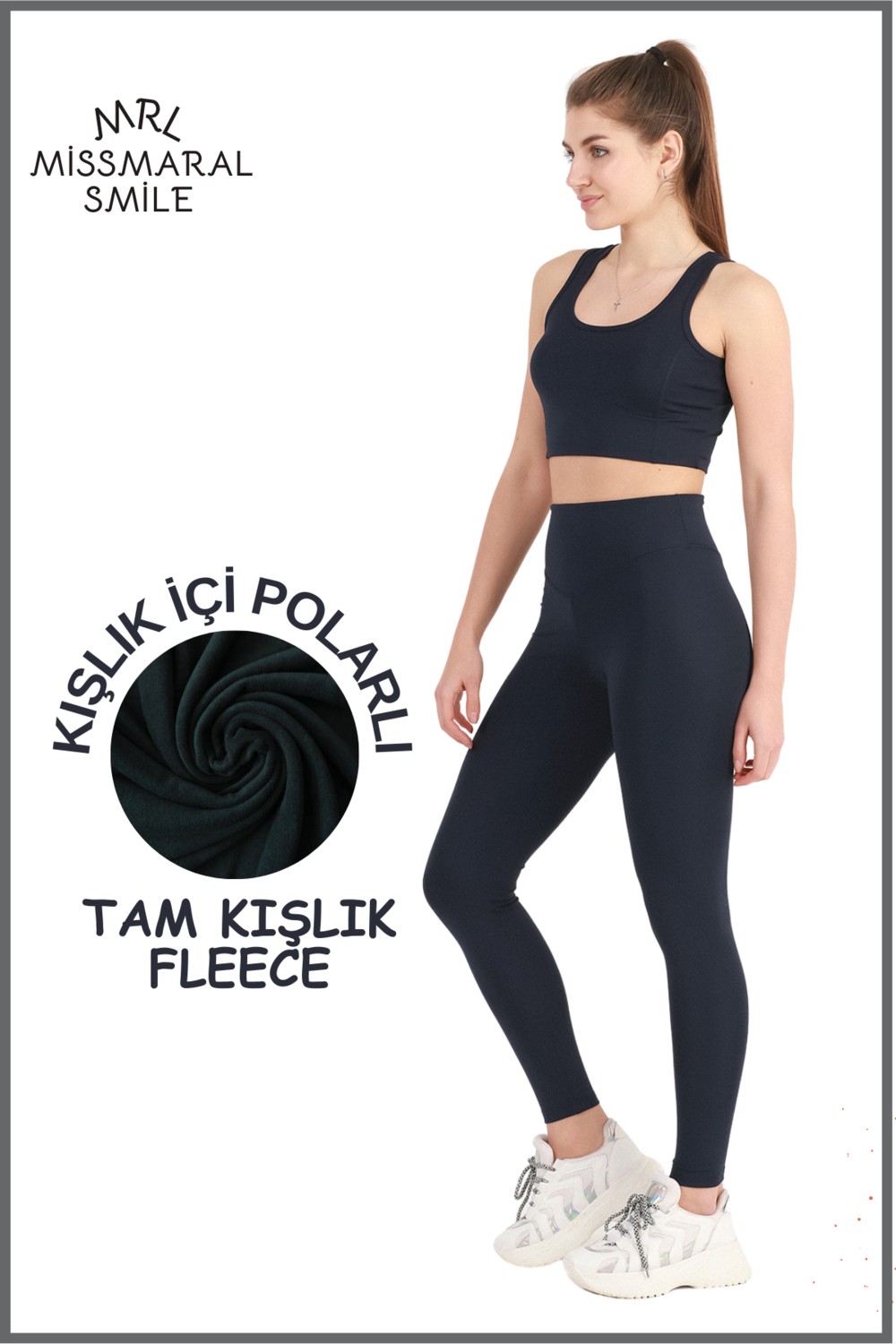 Miss Maral Büyük Beden Tayt Kadın Kışlık Içi Polarlı Lacivert Yüksek Bel Toparlayıcı Tayt Curve Winter B1024