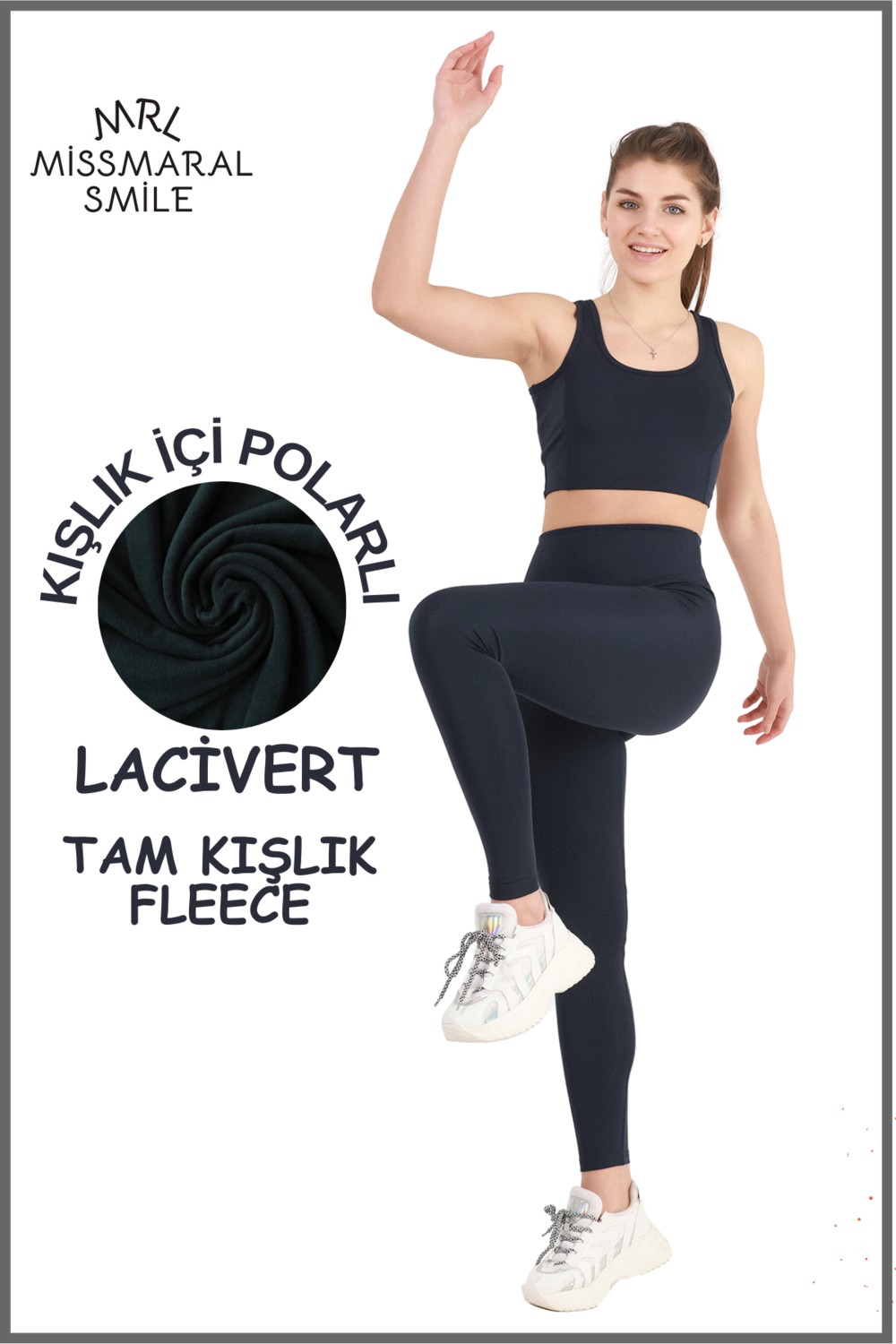 Miss Maral Büyük Beden Tayt Kadın Kışlık Içi Polarlı Lacivert Yüksek Bel Toparlayıcı Tayt Curve Winter B1024 görsel 3