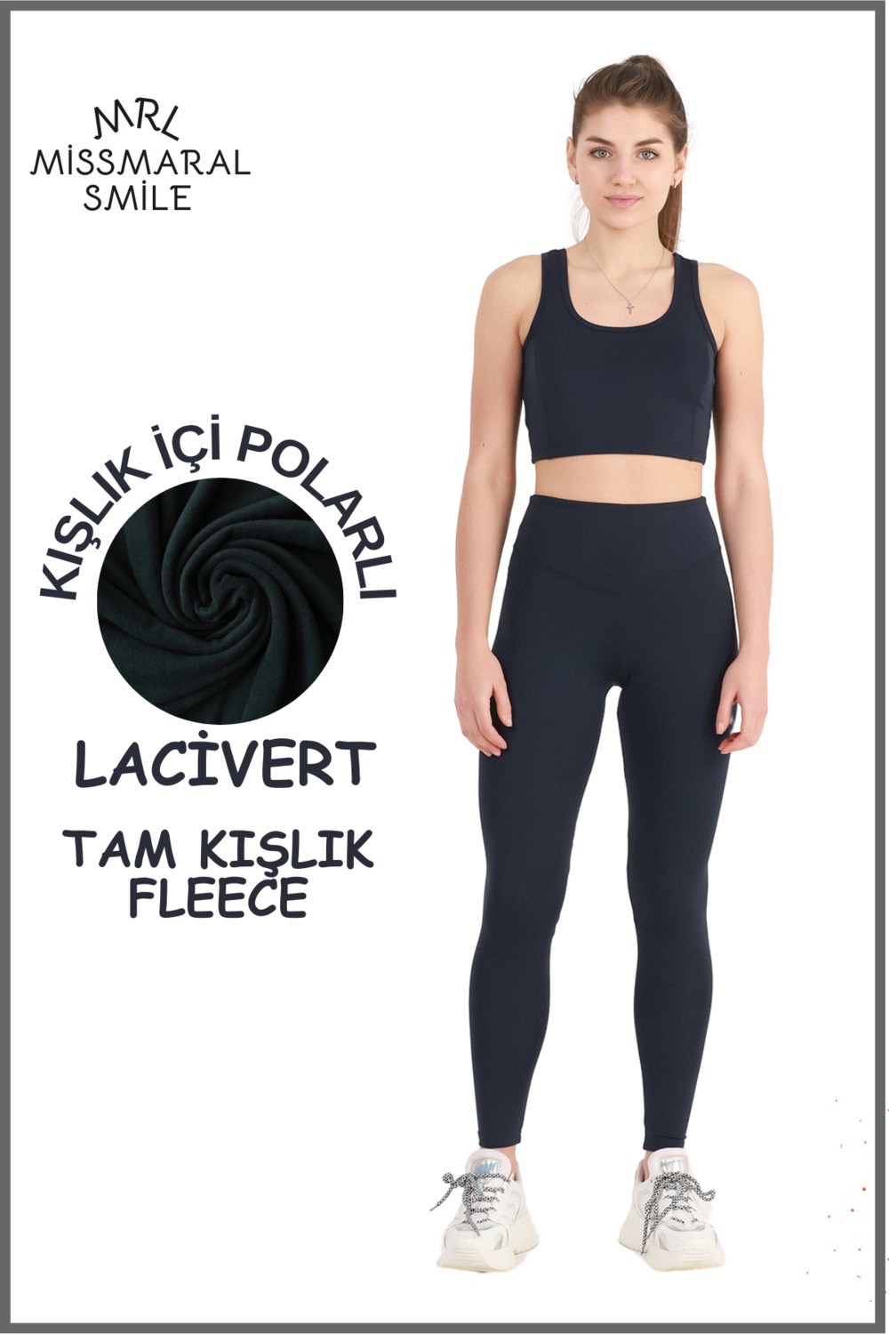 Miss Maral Büyük Beden Tayt Kadın Kışlık Içi Polarlı Lacivert Yüksek Bel Toparlayıcı Tayt Curve Winter B1024 görsel 4