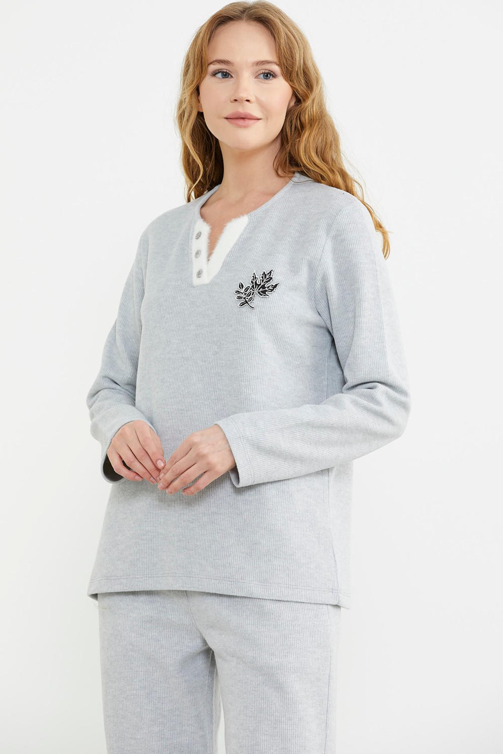 Sementa Fitilli Yaka Detaylı Pijama Takım - Gri görsel 7