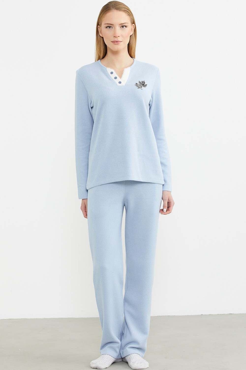 Sementa Fitilli Yaka Detaylı Pijama Takım - Gri