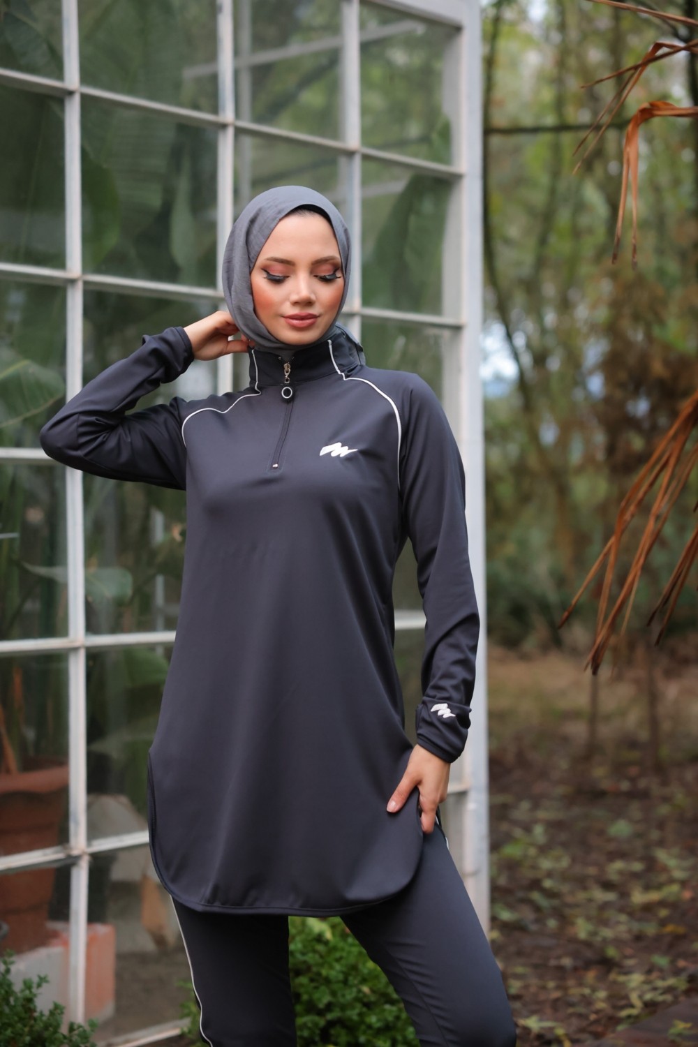 MİMİ LUXURY WEAR Kadın Dalgıç Kumaş Yarım Patlı Fermuarlı Jogger Eşofman Spor Takımı WM-111