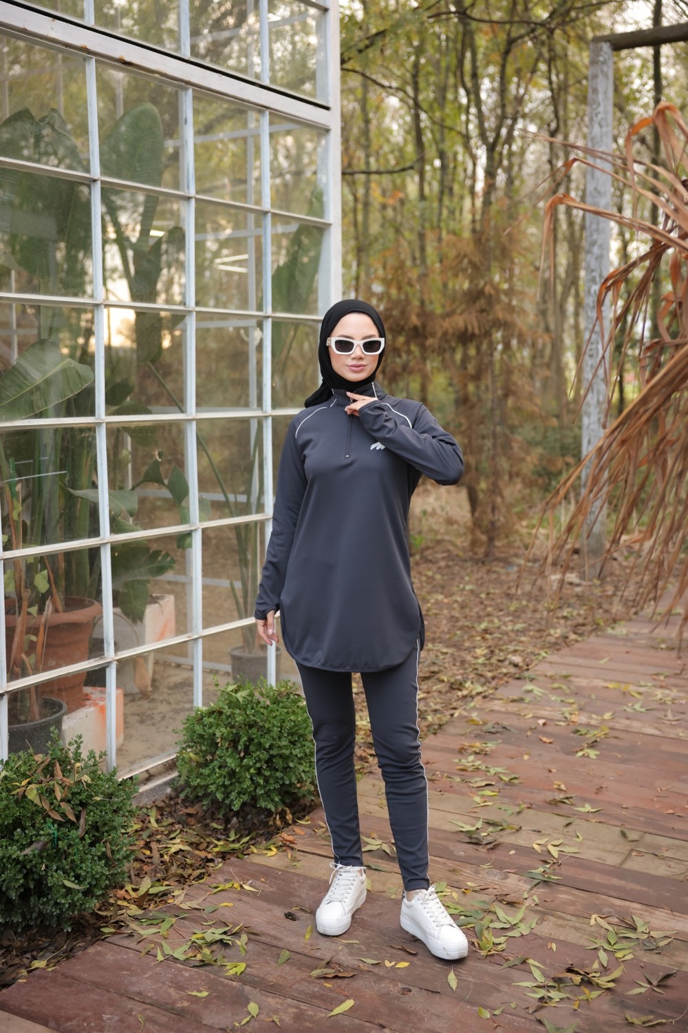 MİMİ LUXURY WEAR Kadın Dalgıç Kumaş Yarım Patlı Fermuarlı Jogger Eşofman Spor Takımı WM-111 görsel 2