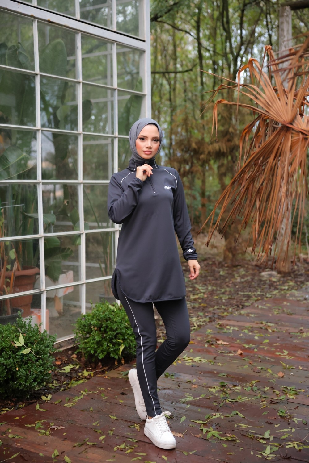 MİMİ LUXURY WEAR Kadın Dalgıç Kumaş Yarım Patlı Fermuarlı Jogger Eşofman Spor Takımı WM-111 görsel 3