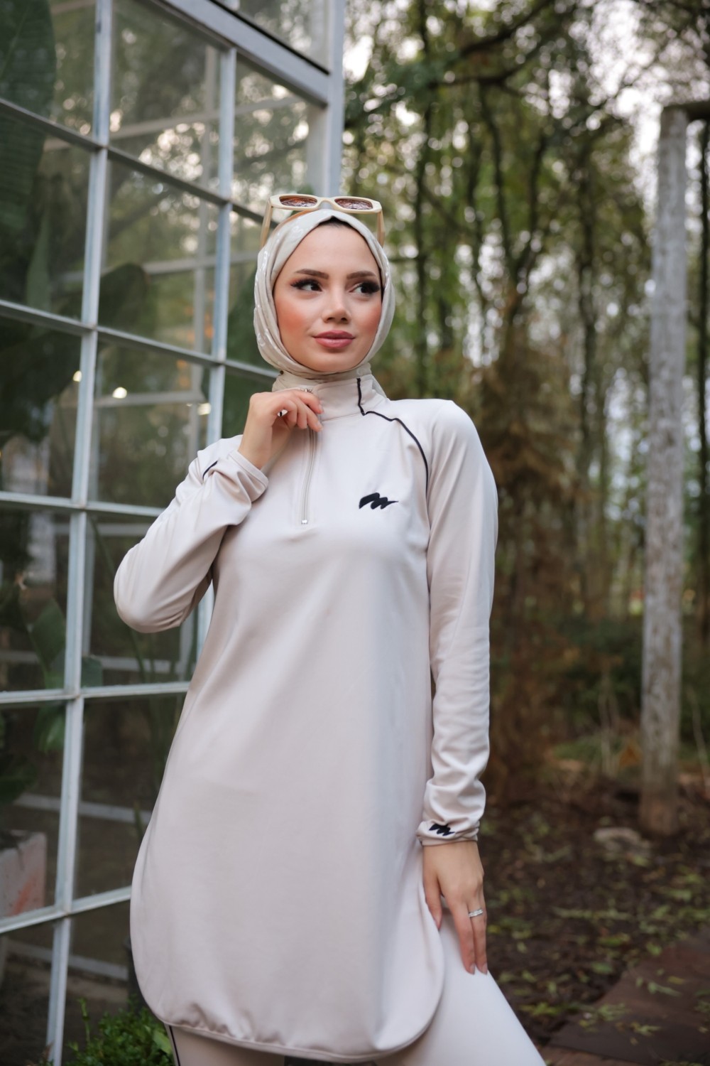 MİMİ LUXURY WEAR Kadın Dalgıç Kumaş Yarım Patlı Fermuarlı Jogger Eşofman Spor Takımı WM-111