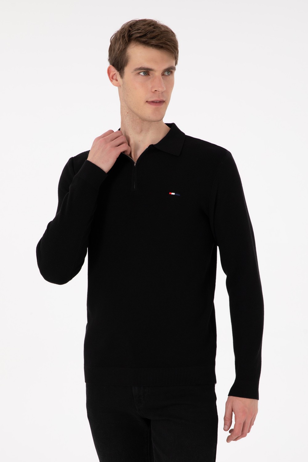 U.S. Polo Assn. Erkek Regular Fit Yarım Fermuarlı Antrasit Melanj Basic Kazak 50298266-VR081