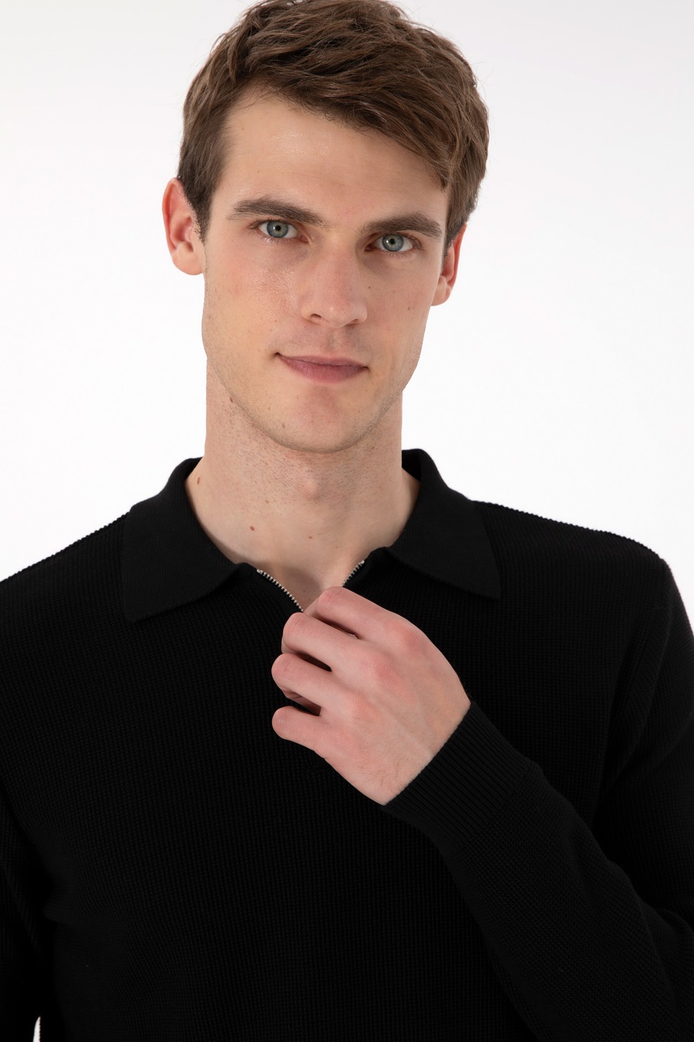 U.S. Polo Assn. Erkek Regular Fit Yarım Fermuarlı Antrasit Melanj Basic Kazak 50298266-VR081 görsel 2