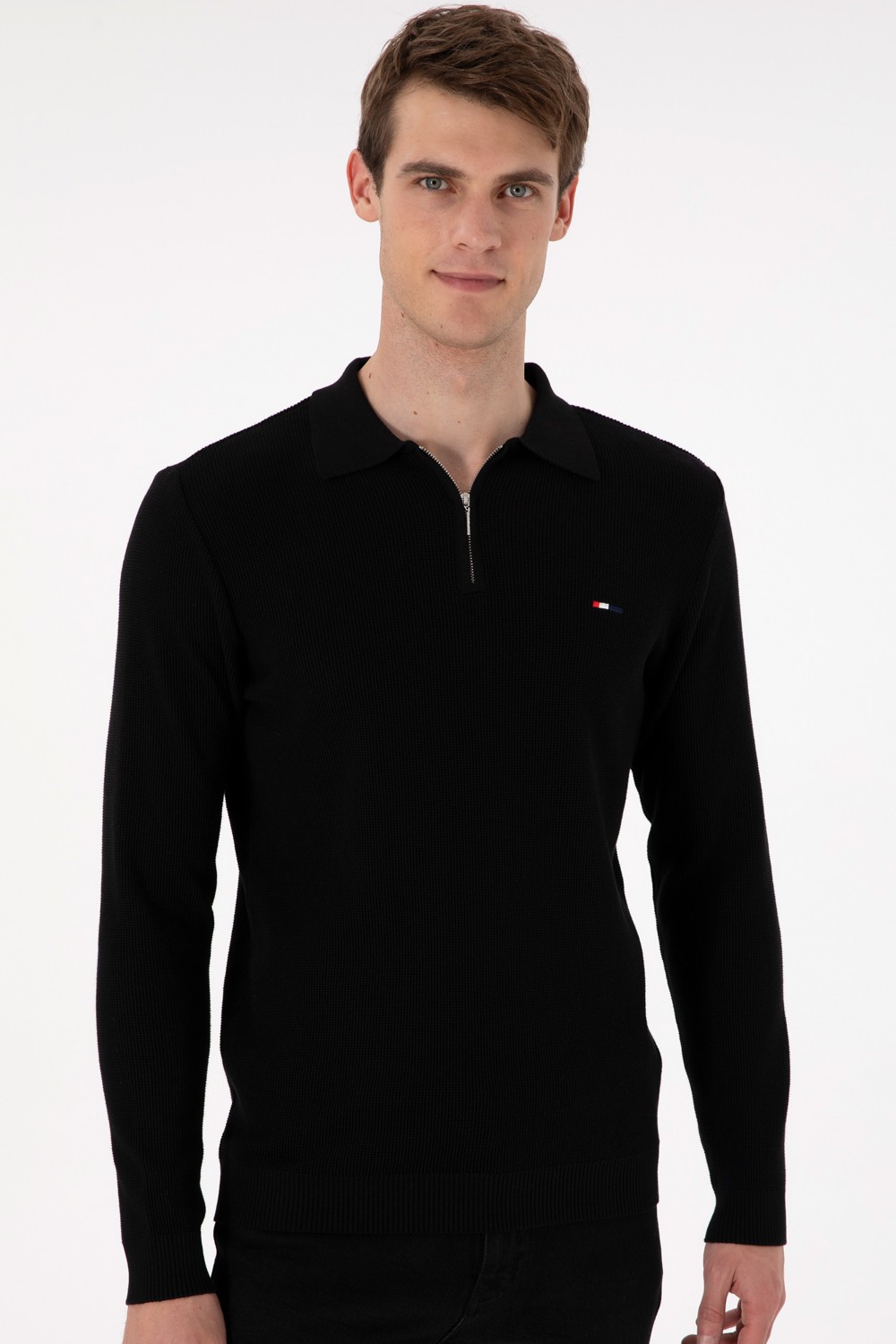U.S. Polo Assn. Erkek Regular Fit Yarım Fermuarlı Antrasit Melanj Basic Kazak 50298266-VR081 görsel 3