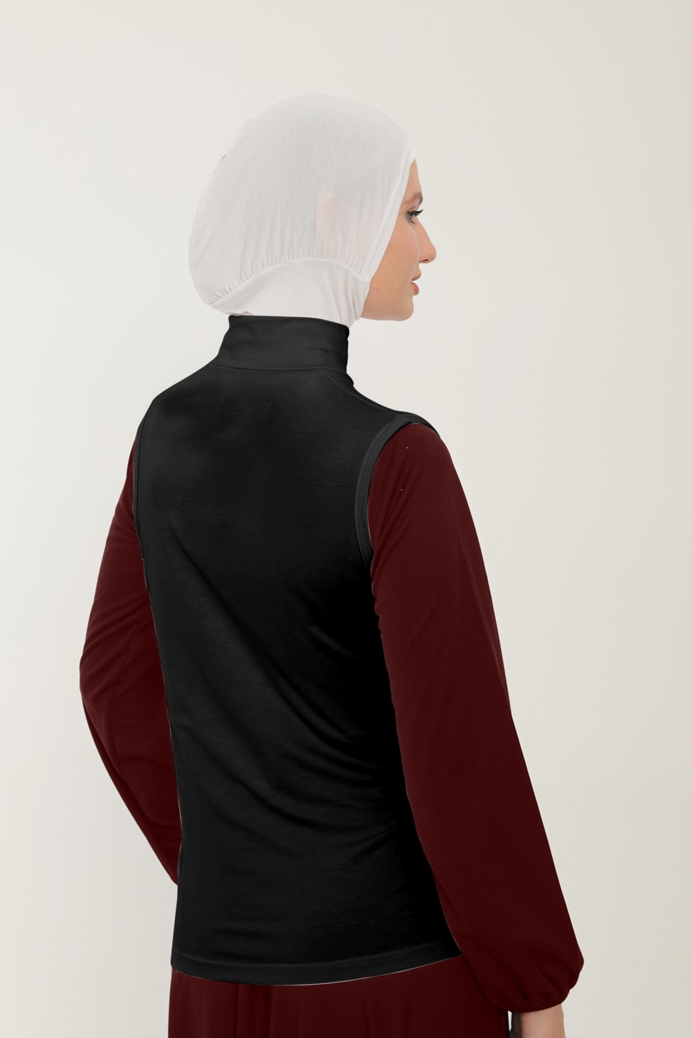 Sonbahar Moda Kadın Sıfır Kollu Yarım Balıkçı Yakalı Penye Likralı Body görsel 3