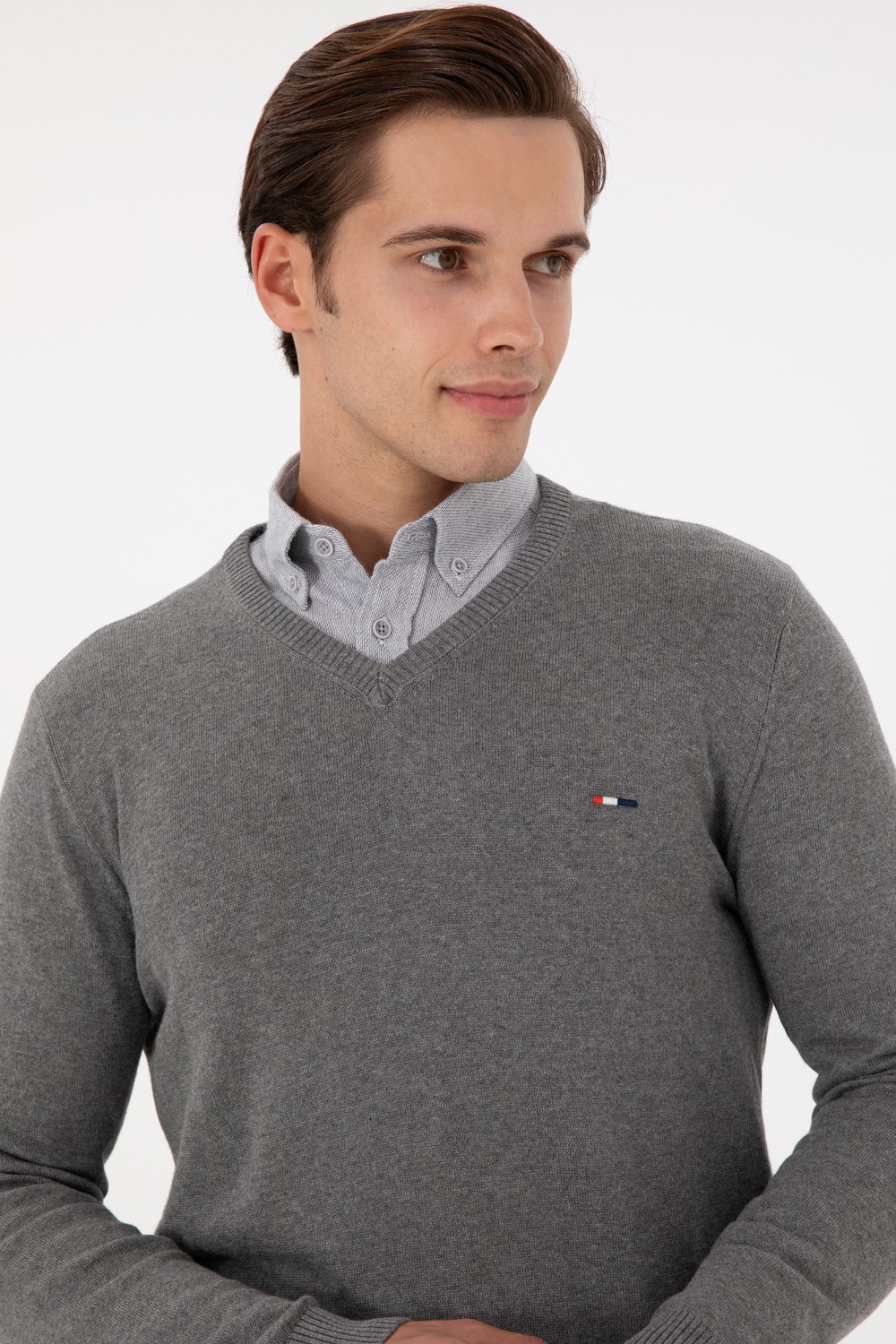 U.S. Polo Assn. Erkek Slim Fit V Yaka Taş Basic Kazak 50298283-VR049 görsel 2