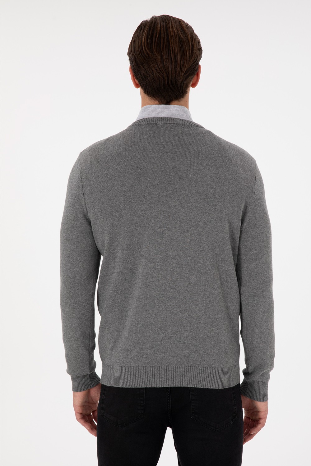 U.S. Polo Assn. Erkek Slim Fit V Yaka Taş Basic Kazak 50298283-VR049 görsel 5