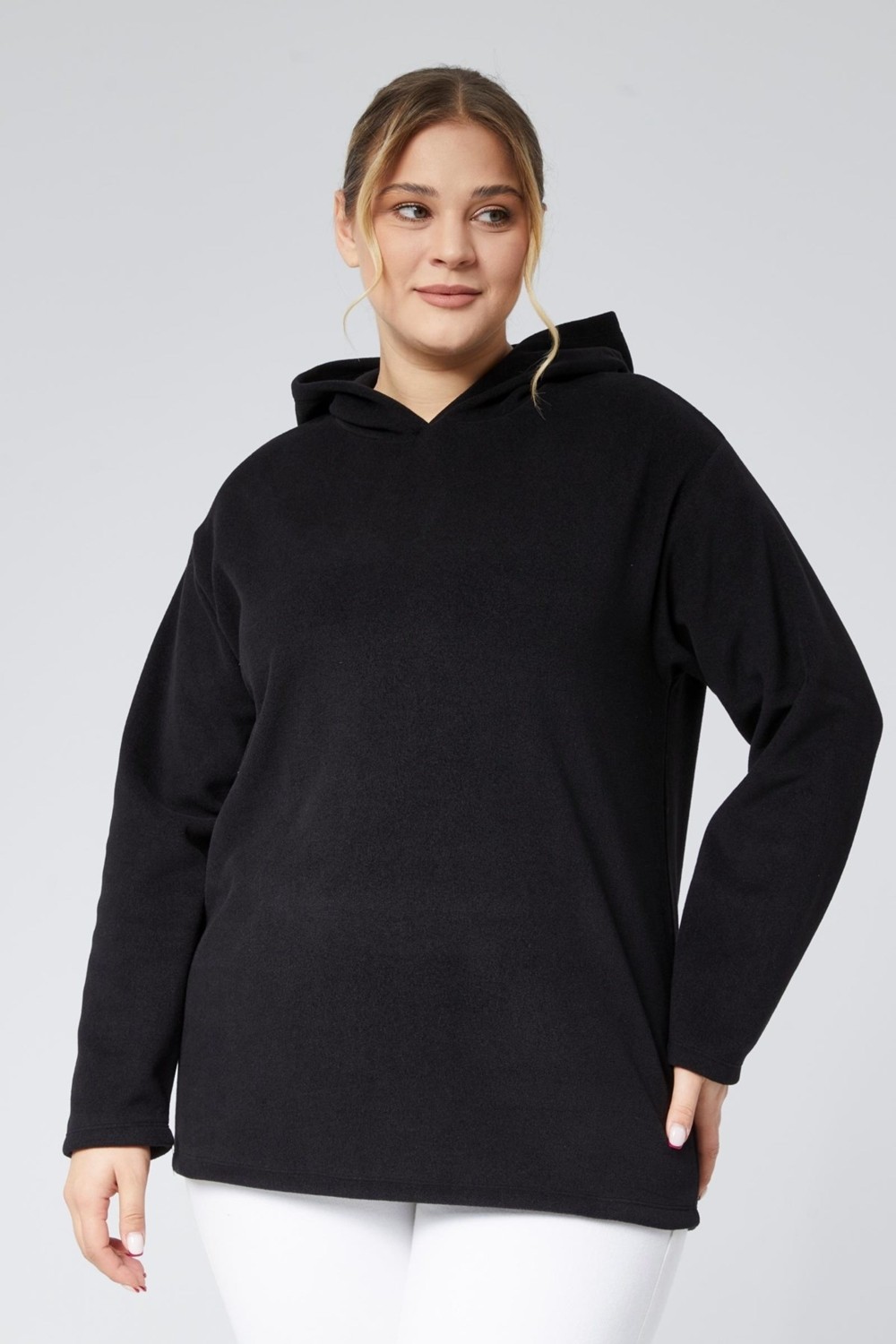 Sea Moda Büyük Beden Polar Sıcak Tutan Konfor Rahat Uzun Boy Sweat-Siyah
