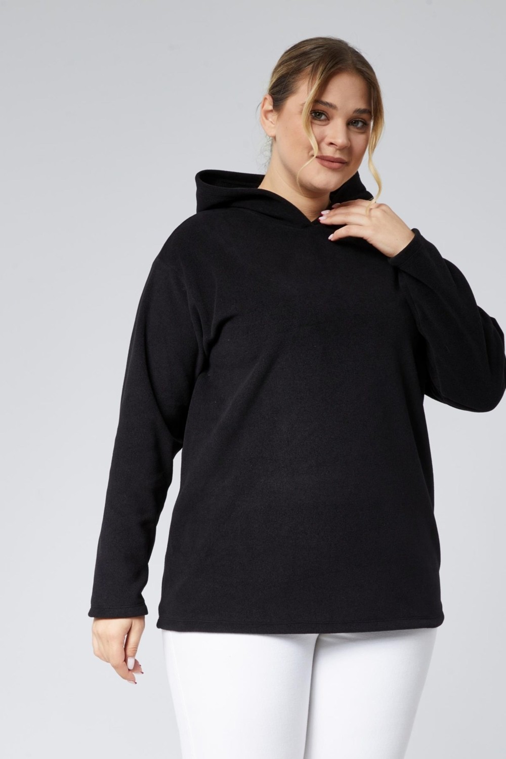 Sea Moda Büyük Beden Polar Sıcak Tutan Konfor Rahat Uzun Boy Sweat-Siyah görsel 5