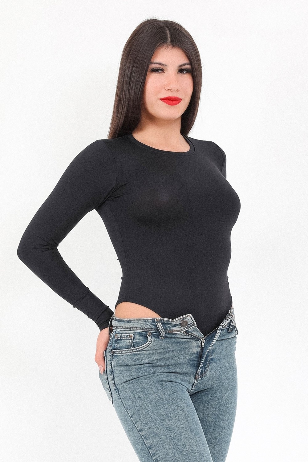 Giysa Kadın Ekru Bisiklet Yaka Uzun Kollu Esnek Çıtçıtlı Body Zıbın - 2439