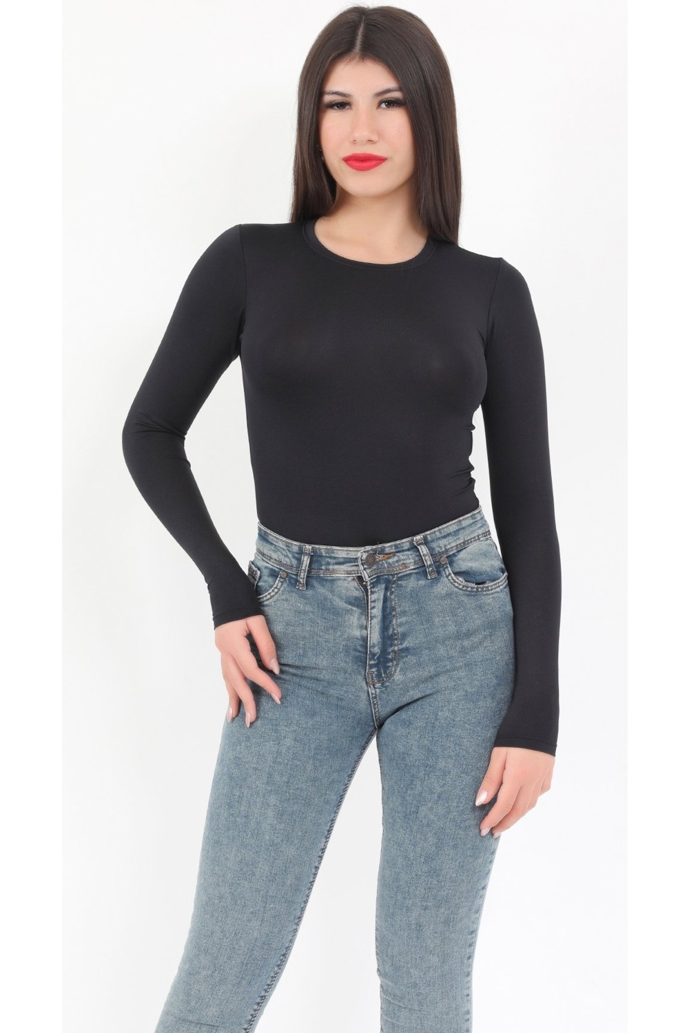 Giysa Kadın Ekru Bisiklet Yaka Uzun Kollu Esnek Çıtçıtlı Body Zıbın - 2439 görsel 2