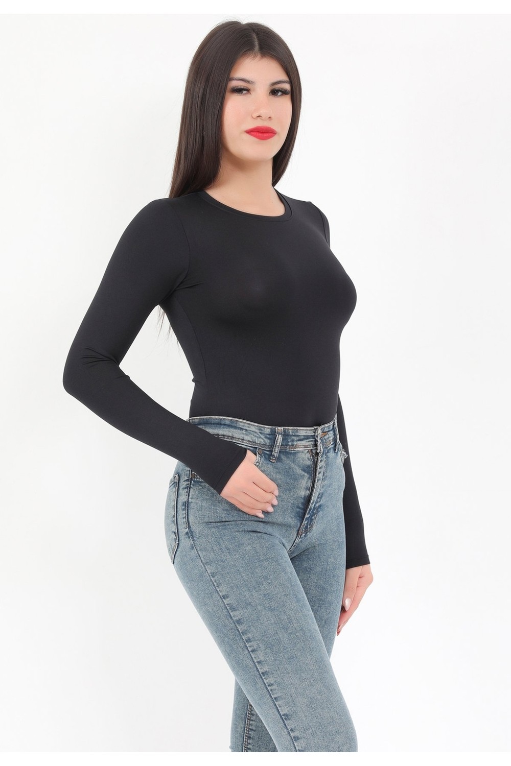 Giysa Kadın Ekru Bisiklet Yaka Uzun Kollu Esnek Çıtçıtlı Body Zıbın - 2439 görsel 3