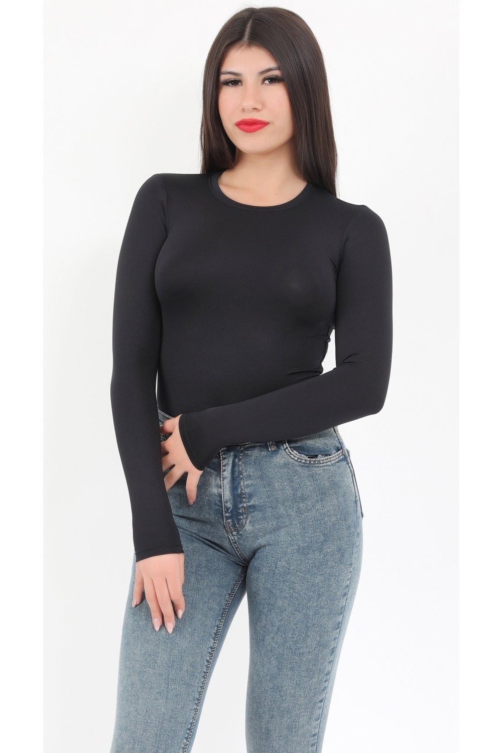 Giysa Kadın Ekru Bisiklet Yaka Uzun Kollu Esnek Çıtçıtlı Body Zıbın - 2439 görsel 4