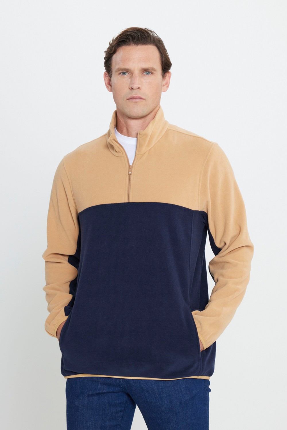 Altınyıldız Classics Erkek Siyah-Açık Melanj Anti-Pilling Tüylenme Yapmayan Standart Fit Dik Yaka Polar Sweatshirt