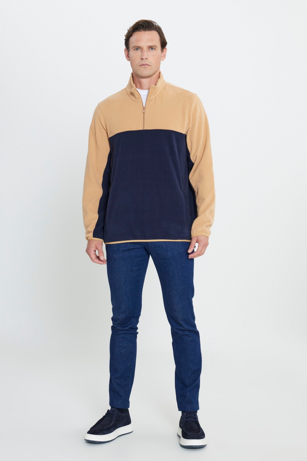 Altınyıldız Classics Erkek Siyah-Açık Melanj Anti-Pilling Tüylenme Yapmayan Standart Fit Dik Yaka Polar Sweatshirt görsel 2