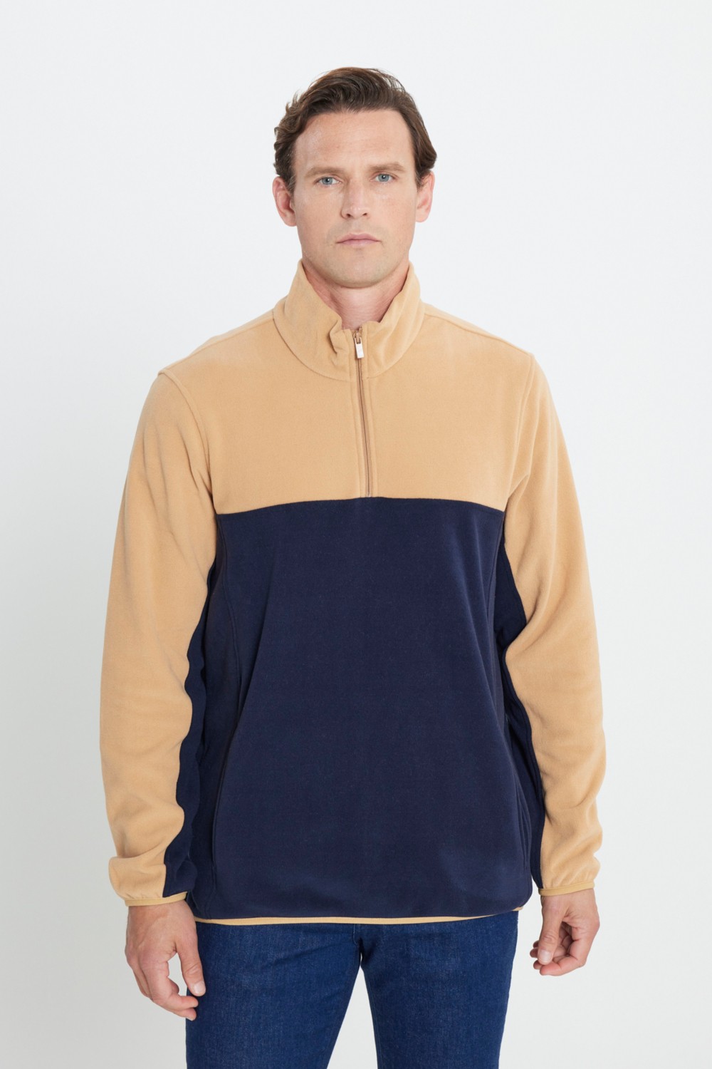 Altınyıldız Classics Erkek Siyah-Açık Melanj Anti-Pilling Tüylenme Yapmayan Standart Fit Dik Yaka Polar Sweatshirt görsel 3
