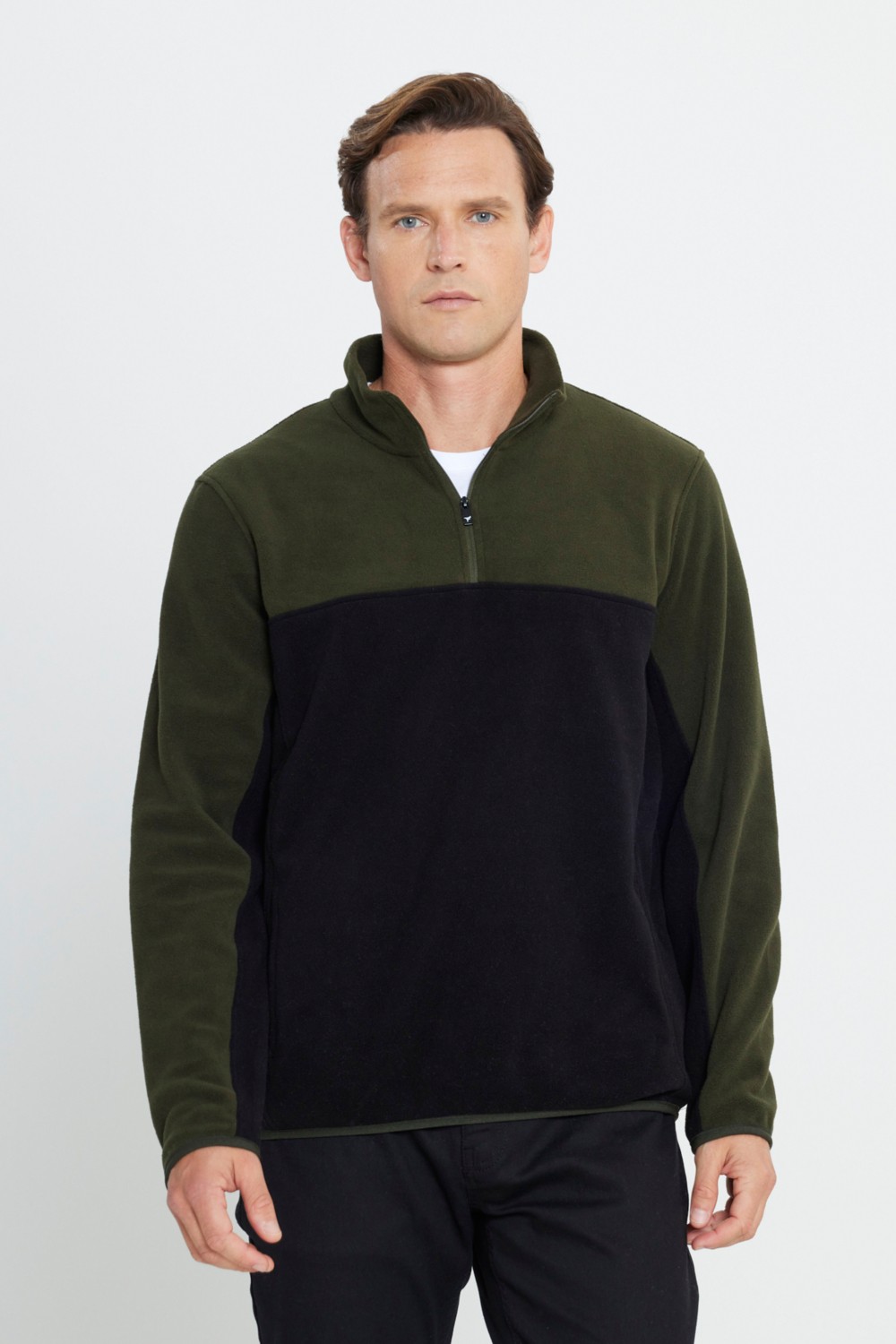 Altınyıldız Classics Erkek Siyah-Açık Melanj Anti-Pilling Tüylenme Yapmayan Standart Fit Dik Yaka Polar Sweatshirt