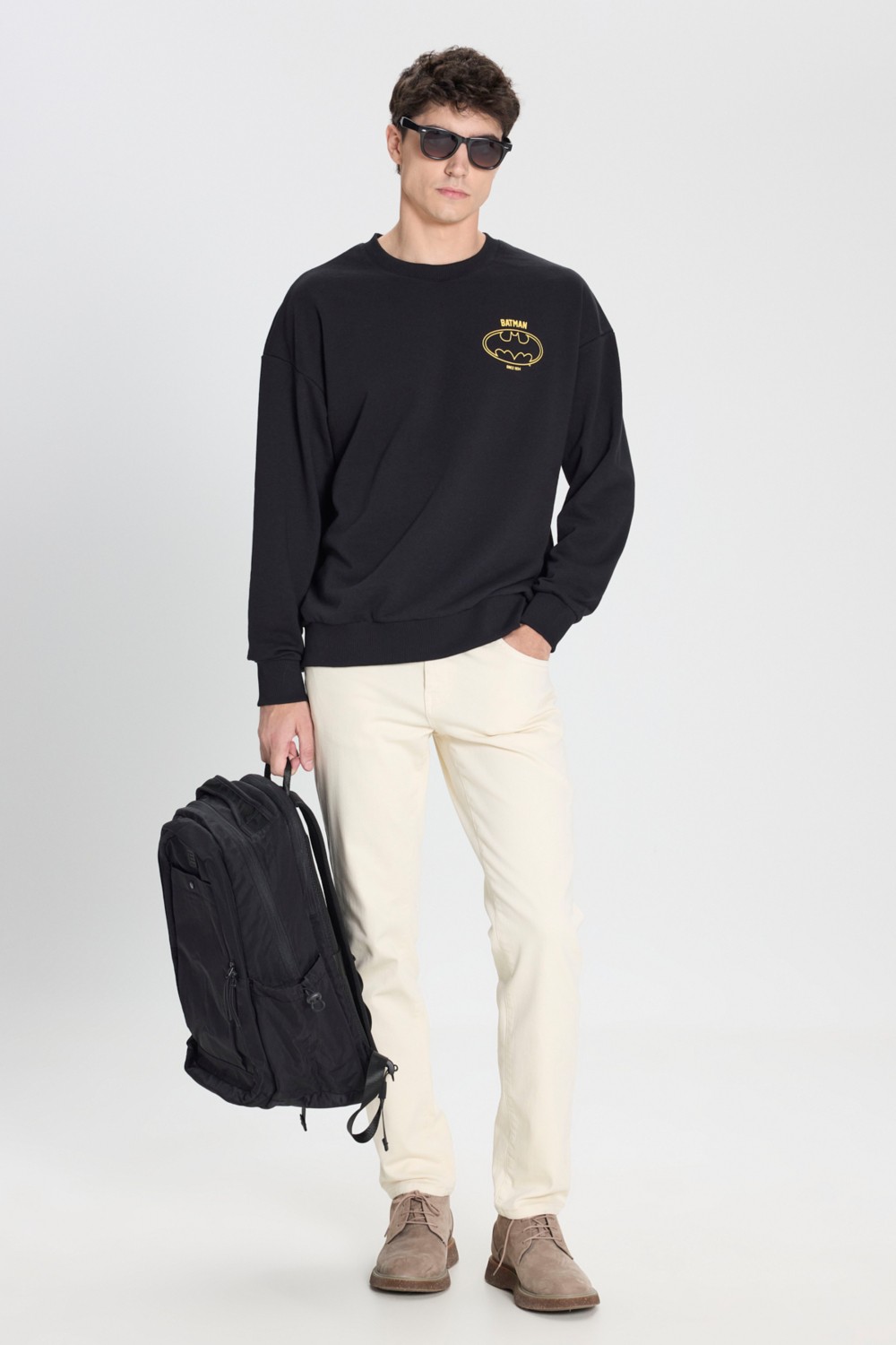 Altınyıldız Classics Erkek Siyah Batman Lisanslı 3 İplik Loose Fit Bol Kesim Pamuklu Bisiklet Yaka Sweatshirt görsel 2