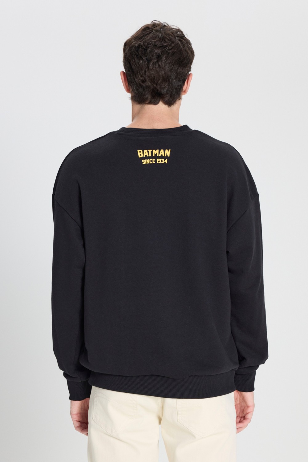Altınyıldız Classics Erkek Siyah Batman Lisanslı 3 İplik Loose Fit Bol Kesim Pamuklu Bisiklet Yaka Sweatshirt görsel 6