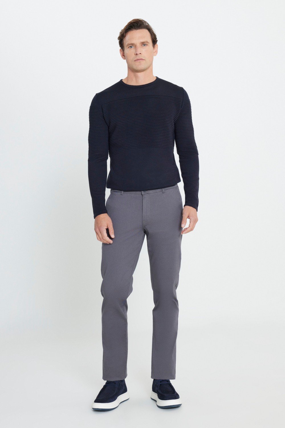 Altınyıldız Classics Erkek Siyah Kanvas Diz İzi Yapmayan Slim Fit Dar Kesim Yan Cep Chino Pantolon görsel 3