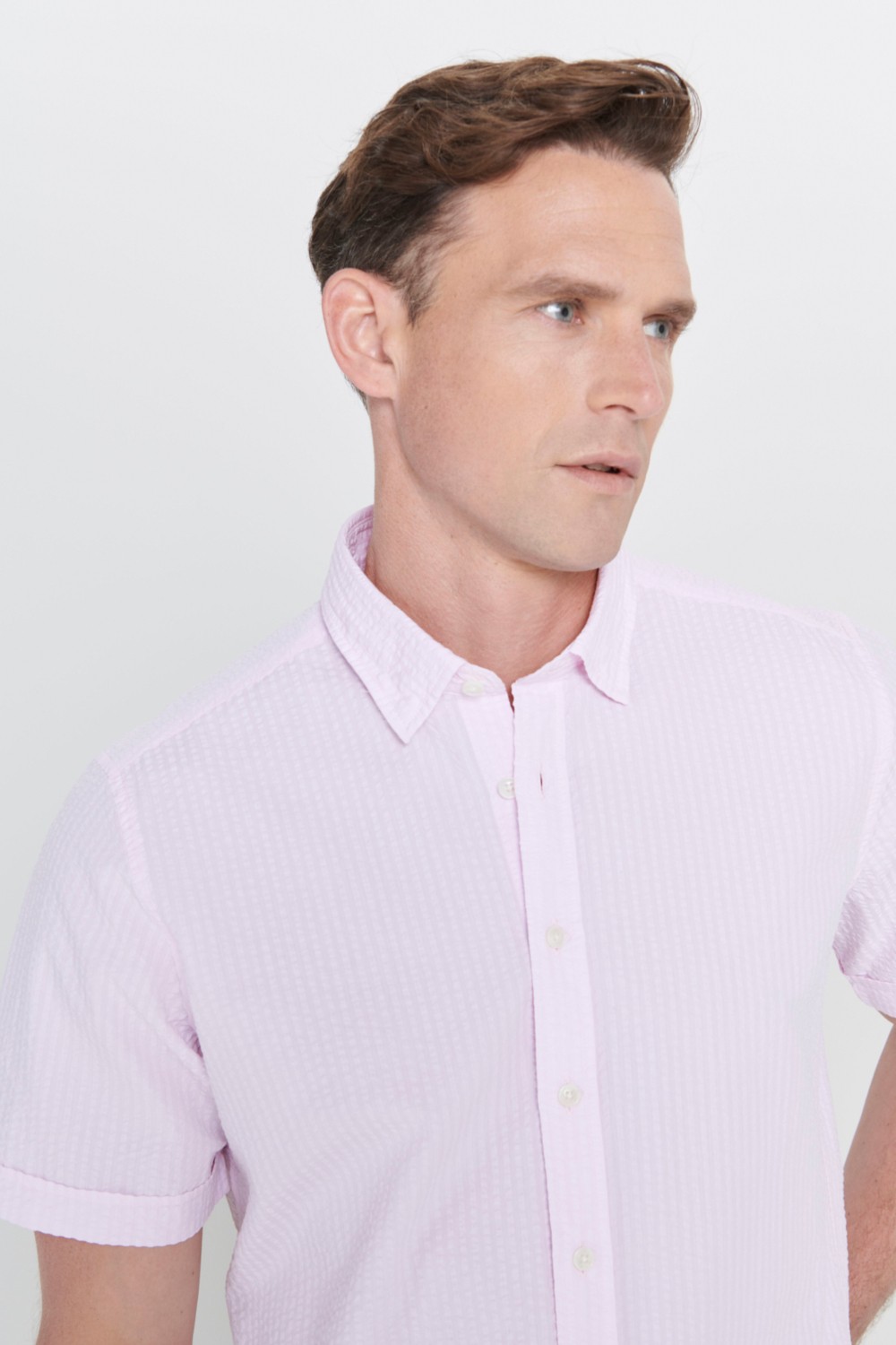 Altınyıldız Classics Erkek Pembe Slim Fit Dar Kesim Gizli Düğmeli Yaka %100 Pamuk Gofre Desenli Kısa Kollu Gömlek görsel 5