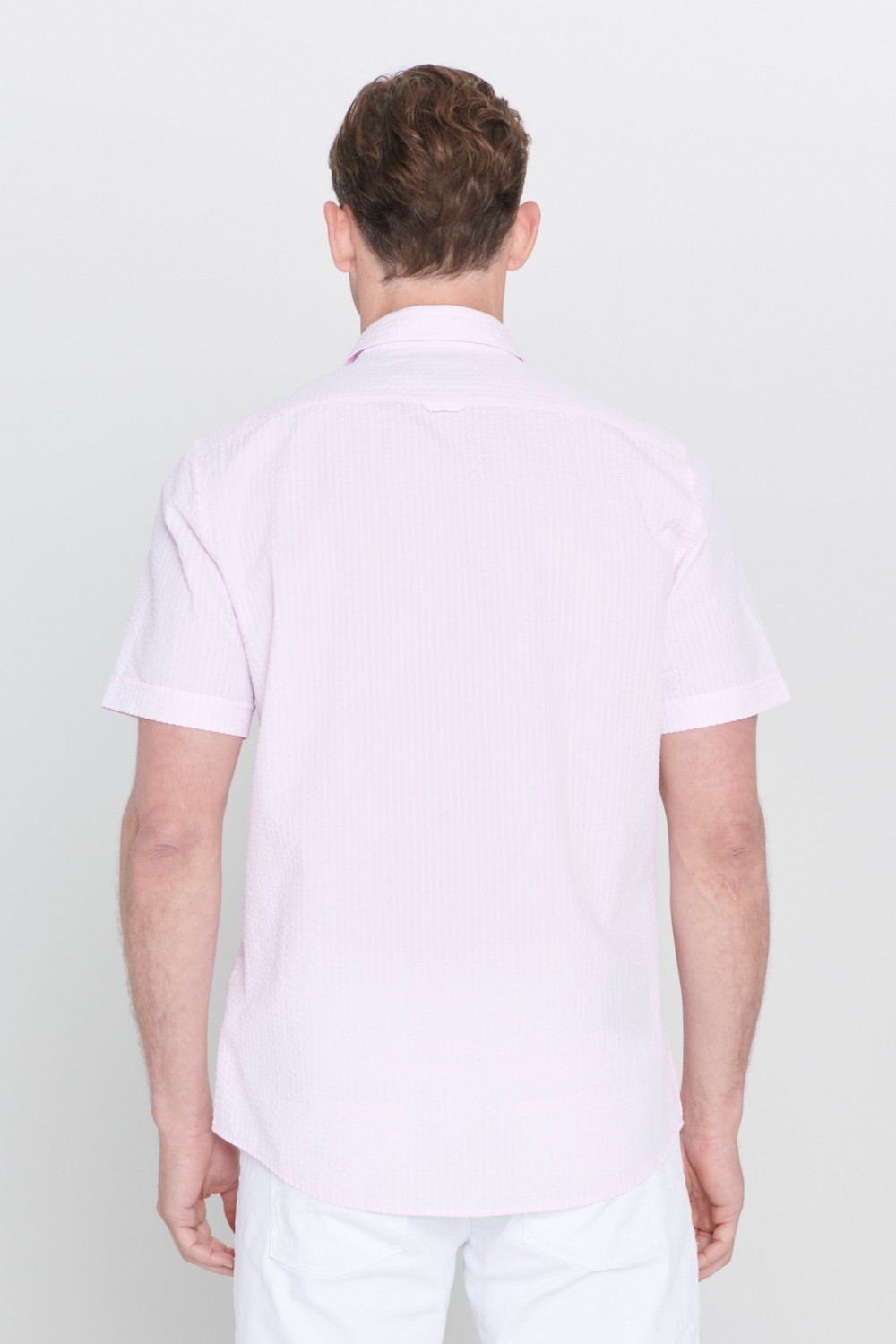 Altınyıldız Classics Erkek Pembe Slim Fit Dar Kesim Gizli Düğmeli Yaka %100 Pamuk Gofre Desenli Kısa Kollu Gömlek görsel 6