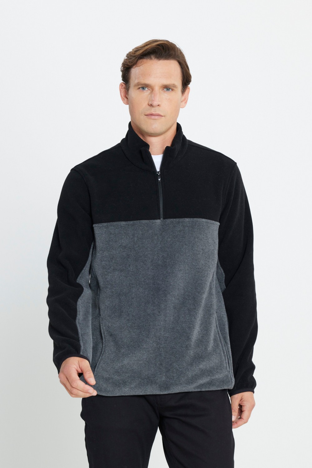 Altınyıldız Classics Erkek Siyah-Açık Melanj Anti-Pilling Tüylenme Yapmayan Standart Fit Dik Yaka Polar Sweatshirt