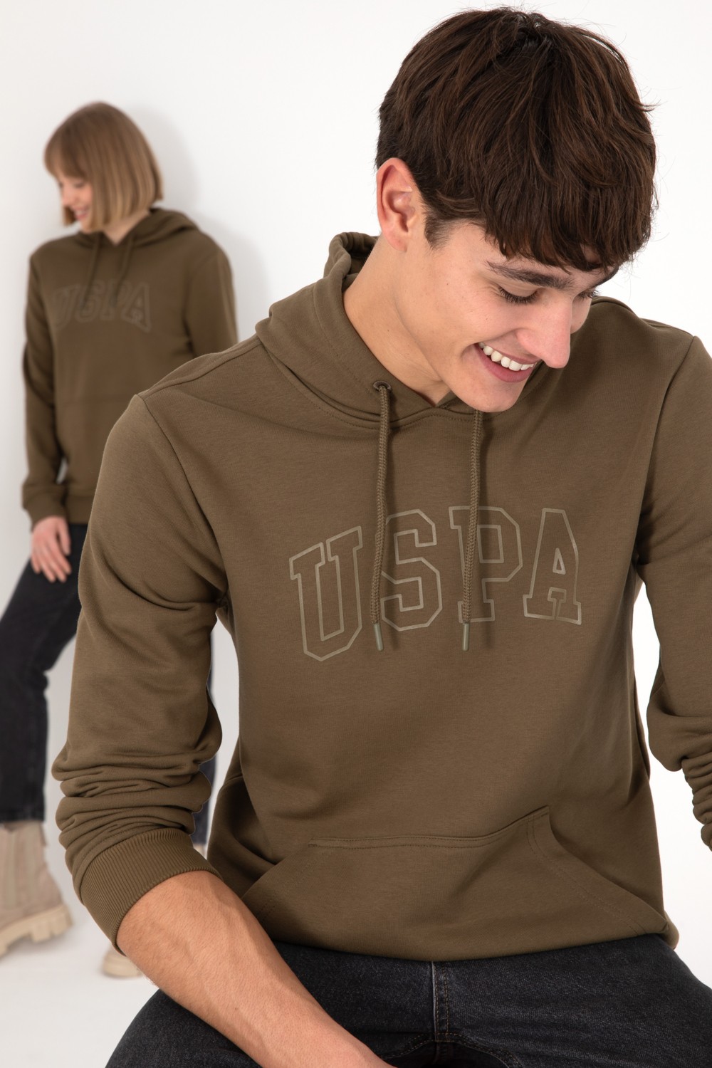 U.S. Polo Assn. Erkek Regular Fit Kapüşonlu Taş Basic Sweatshirt 50295175-VR049