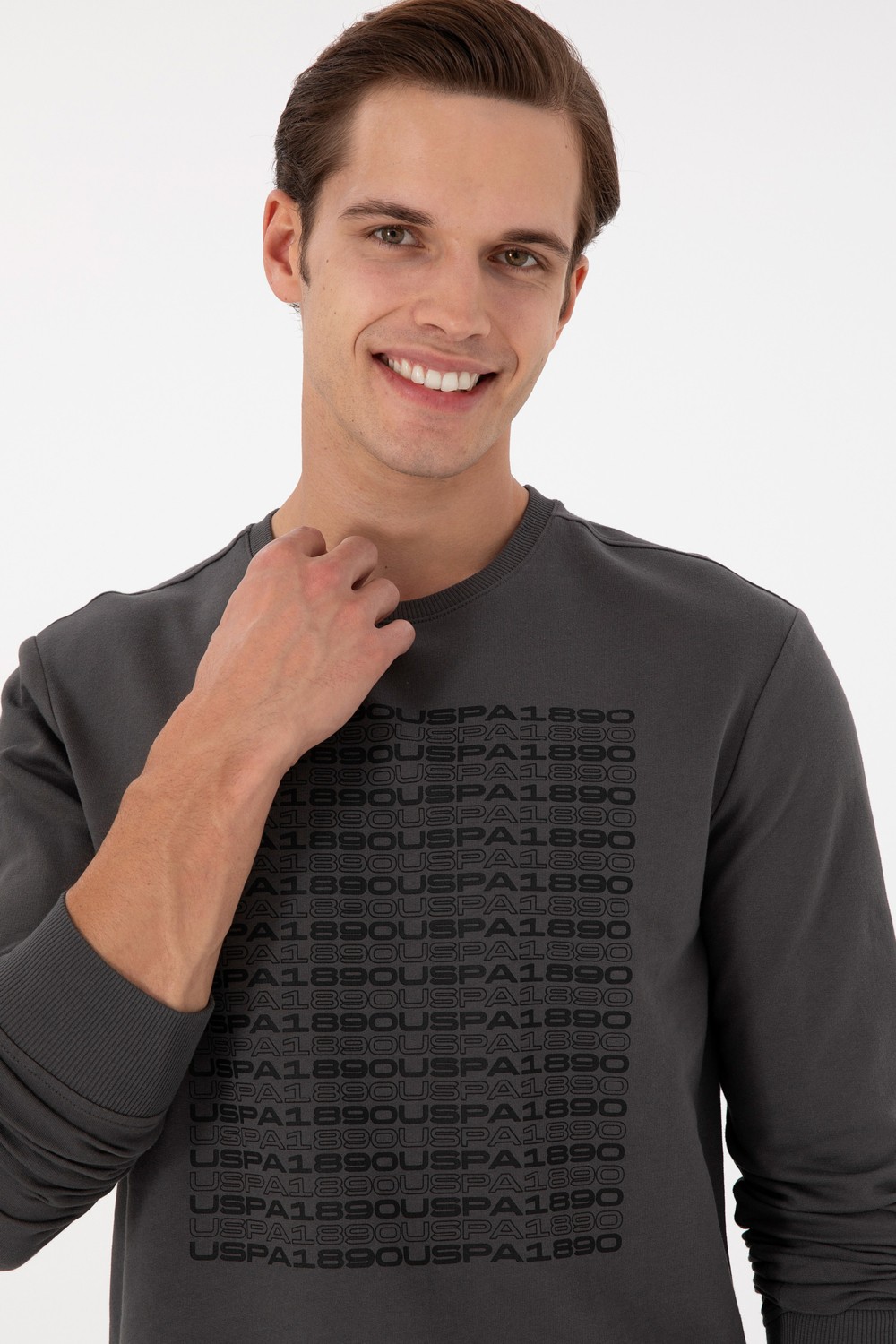 U.S. Polo Assn. Erkek Regular Fit Bisiklet Yaka Antrasit Sweatshirt 50293461-VR006 görsel 2
