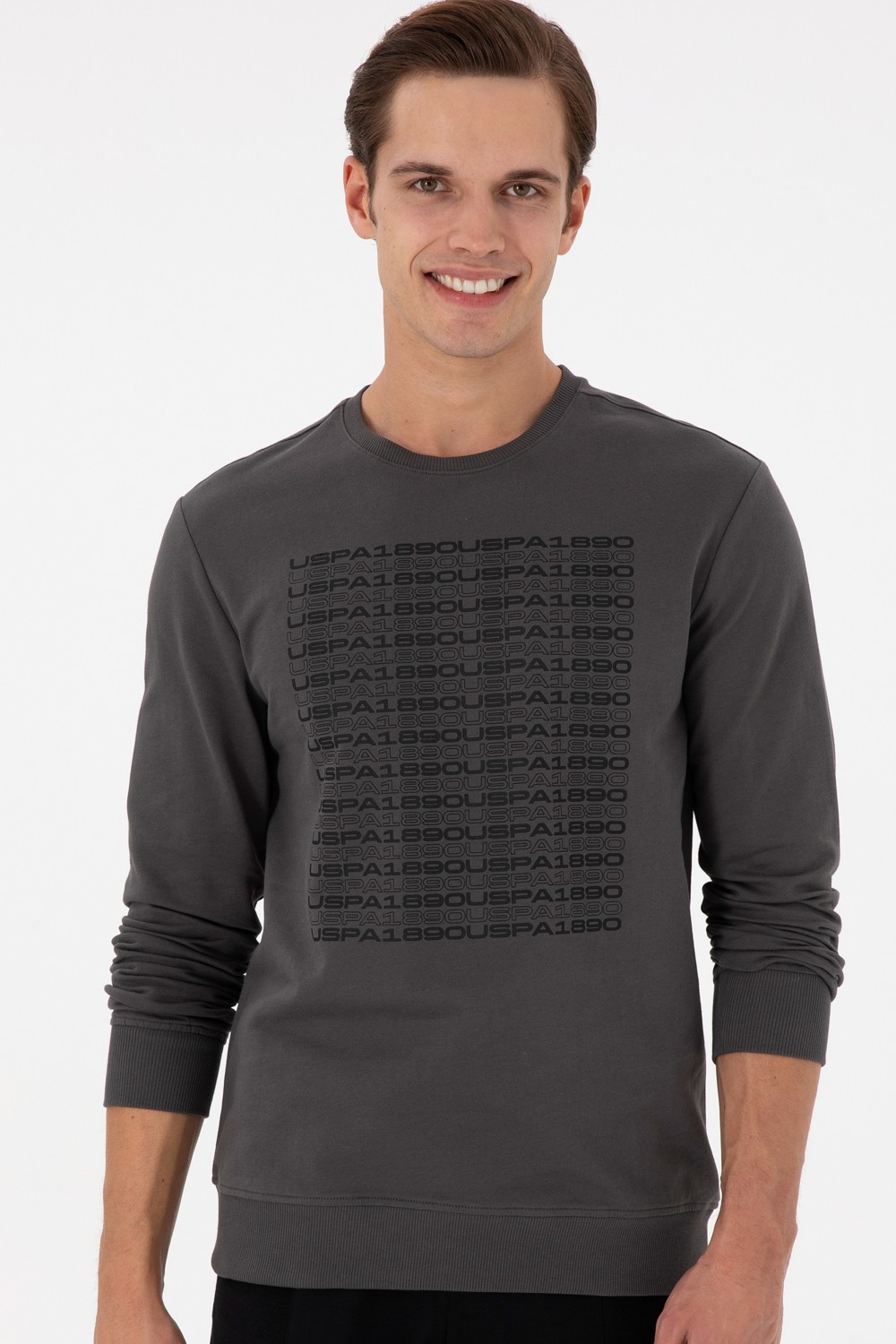 U.S. Polo Assn. Erkek Regular Fit Bisiklet Yaka Antrasit Sweatshirt 50293461-VR006 görsel 3