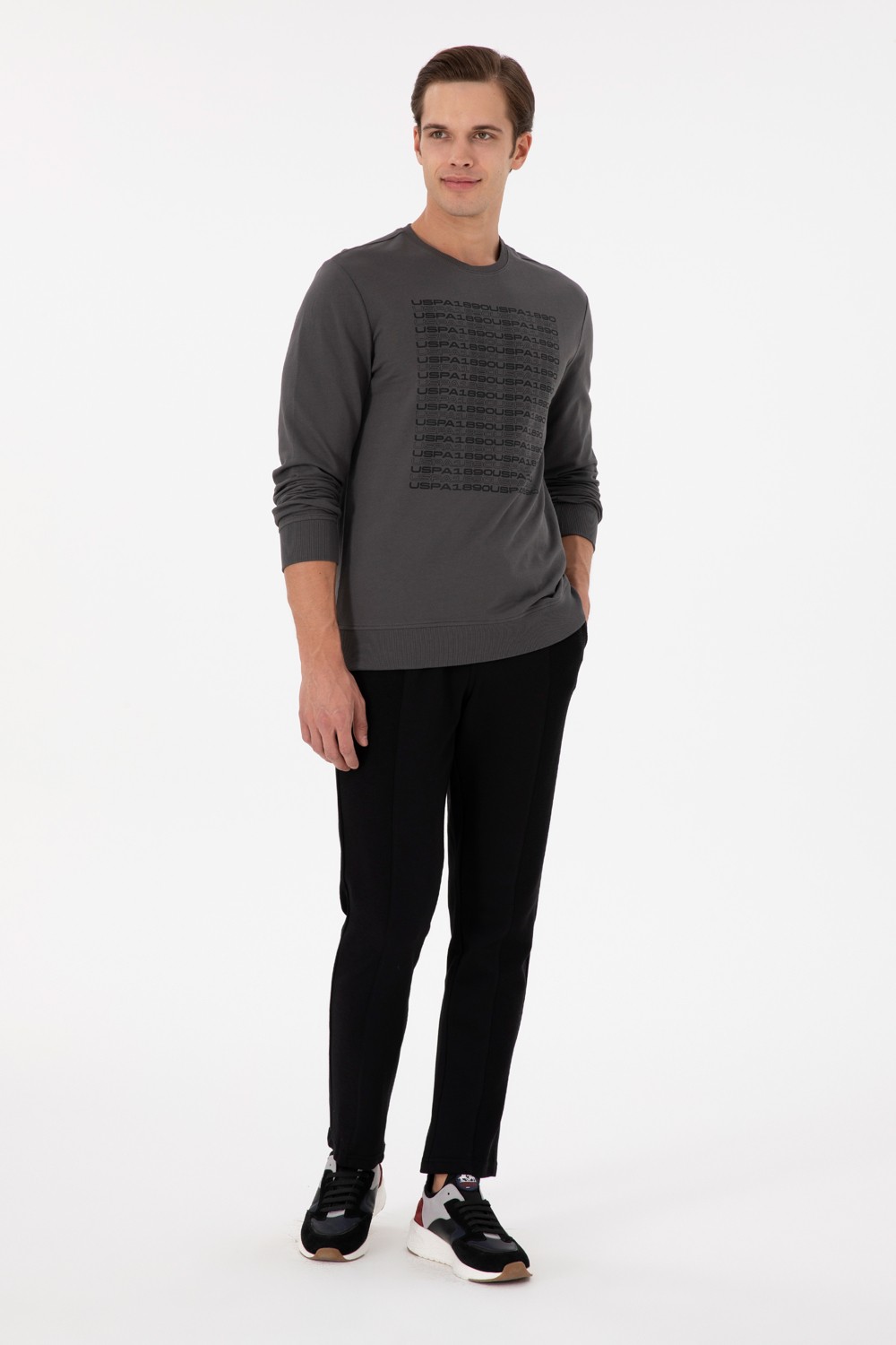 U.S. Polo Assn. Erkek Regular Fit Bisiklet Yaka Antrasit Sweatshirt 50293461-VR006 görsel 4